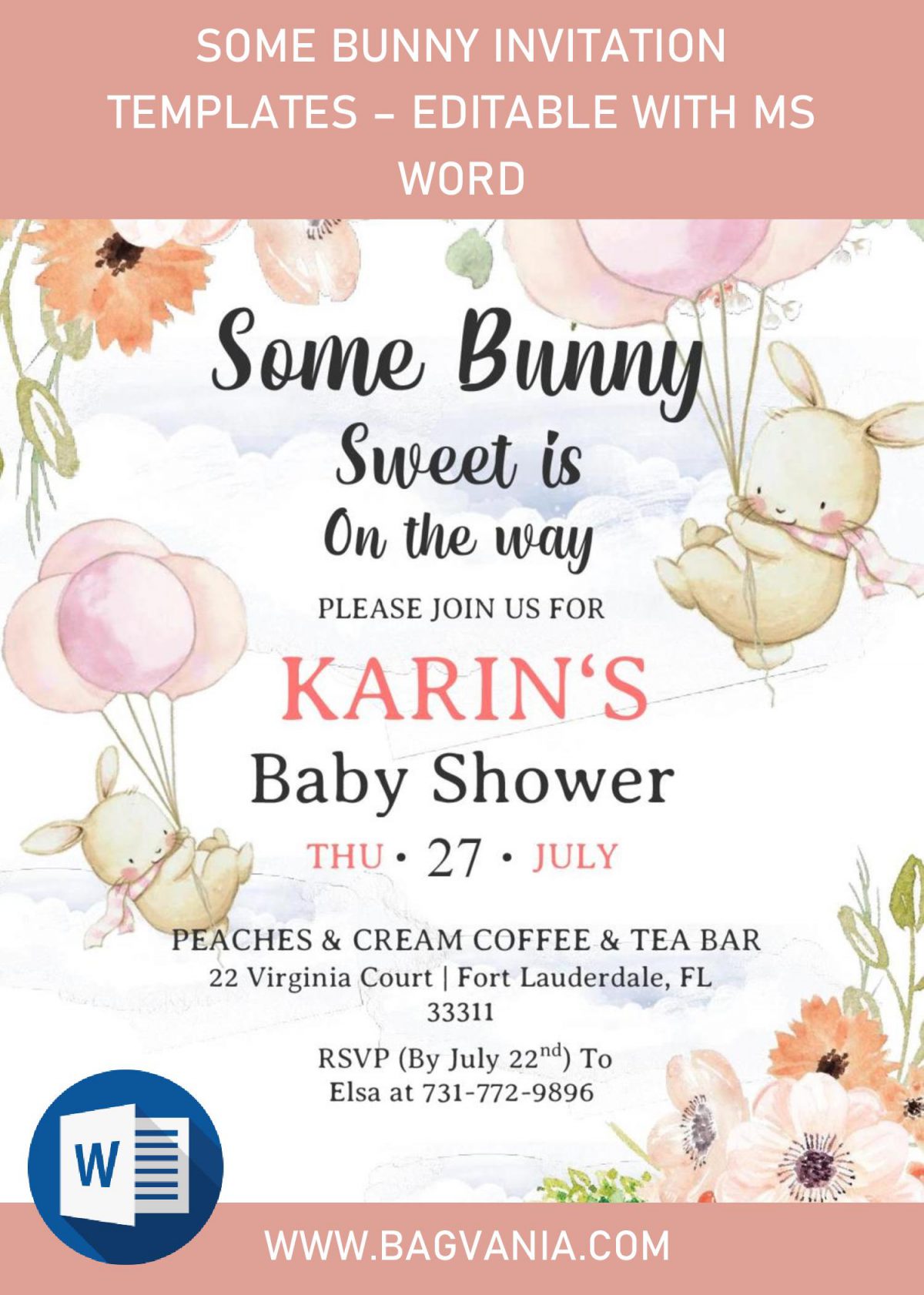 Some Bunny Invitation Templates - Editable With MS Word and has fluffy clouds