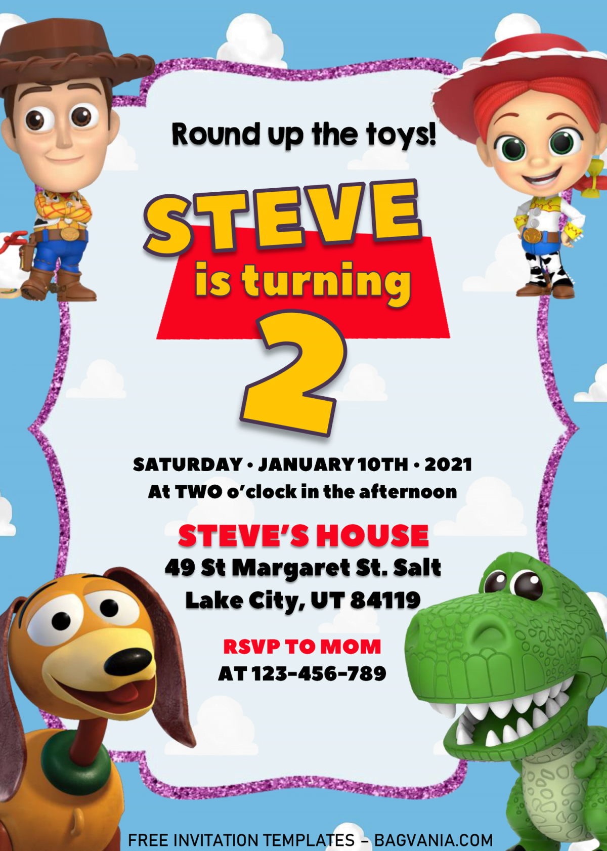 Toy Story Invitation Templates - Editable With MS Word and has blue background