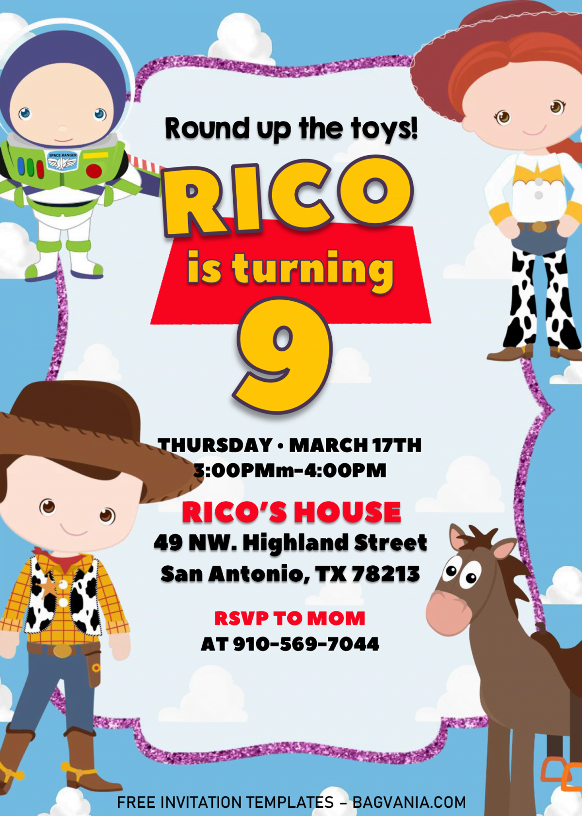Toy Story Invitation Templates - Editable With MS Word and has portrait orientation