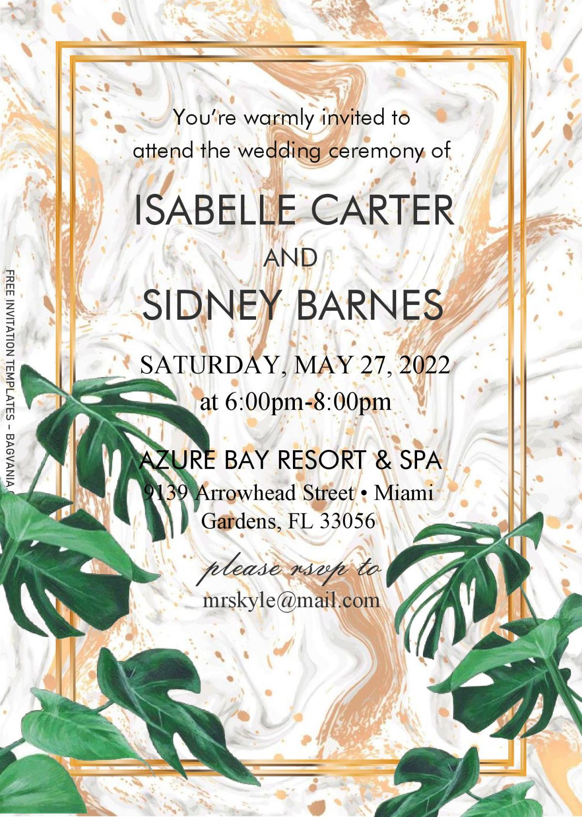 Tropical Leaves Invitation Templates - Editable With MS Word and has marble background