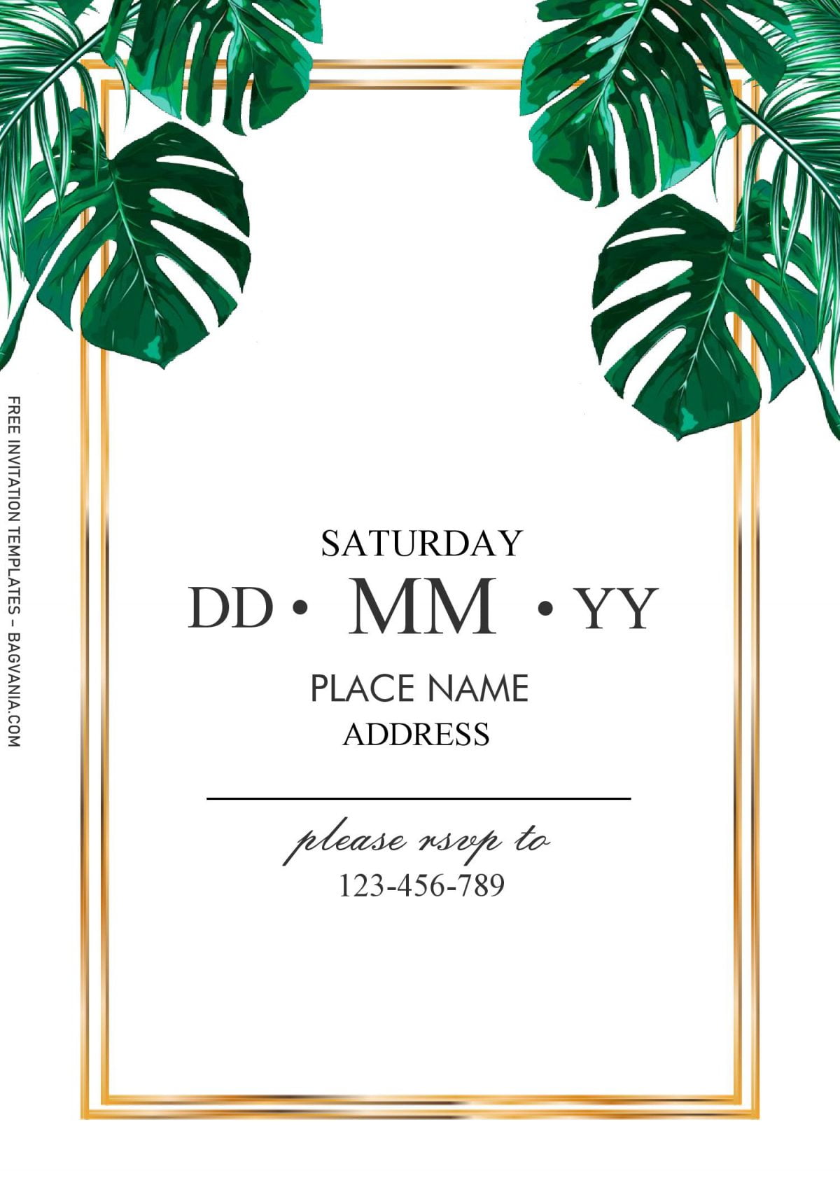 Tropical Leaves Invitation Templates - Editable With MS Word and has gold text frame