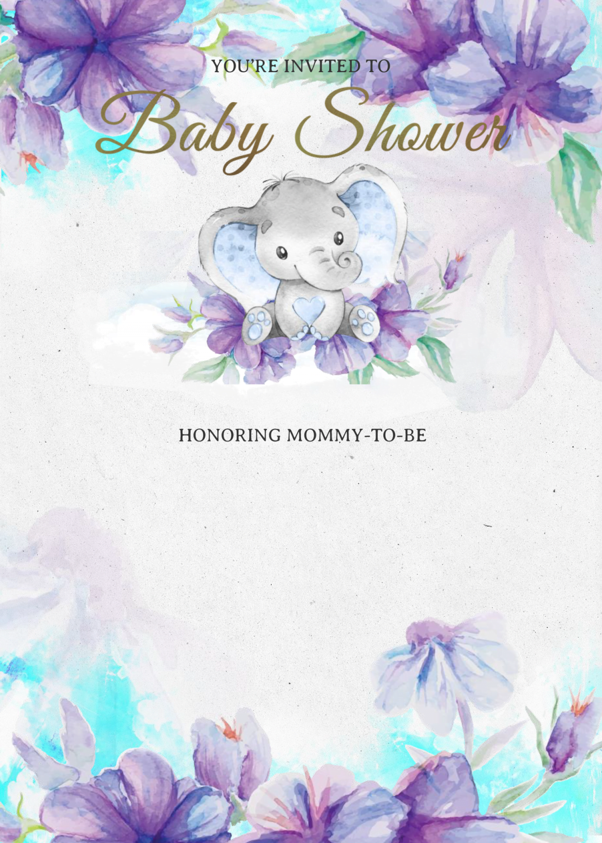 Watercolor Baby Elephant Invitation Templates - Editable With MS Word and has canvas background