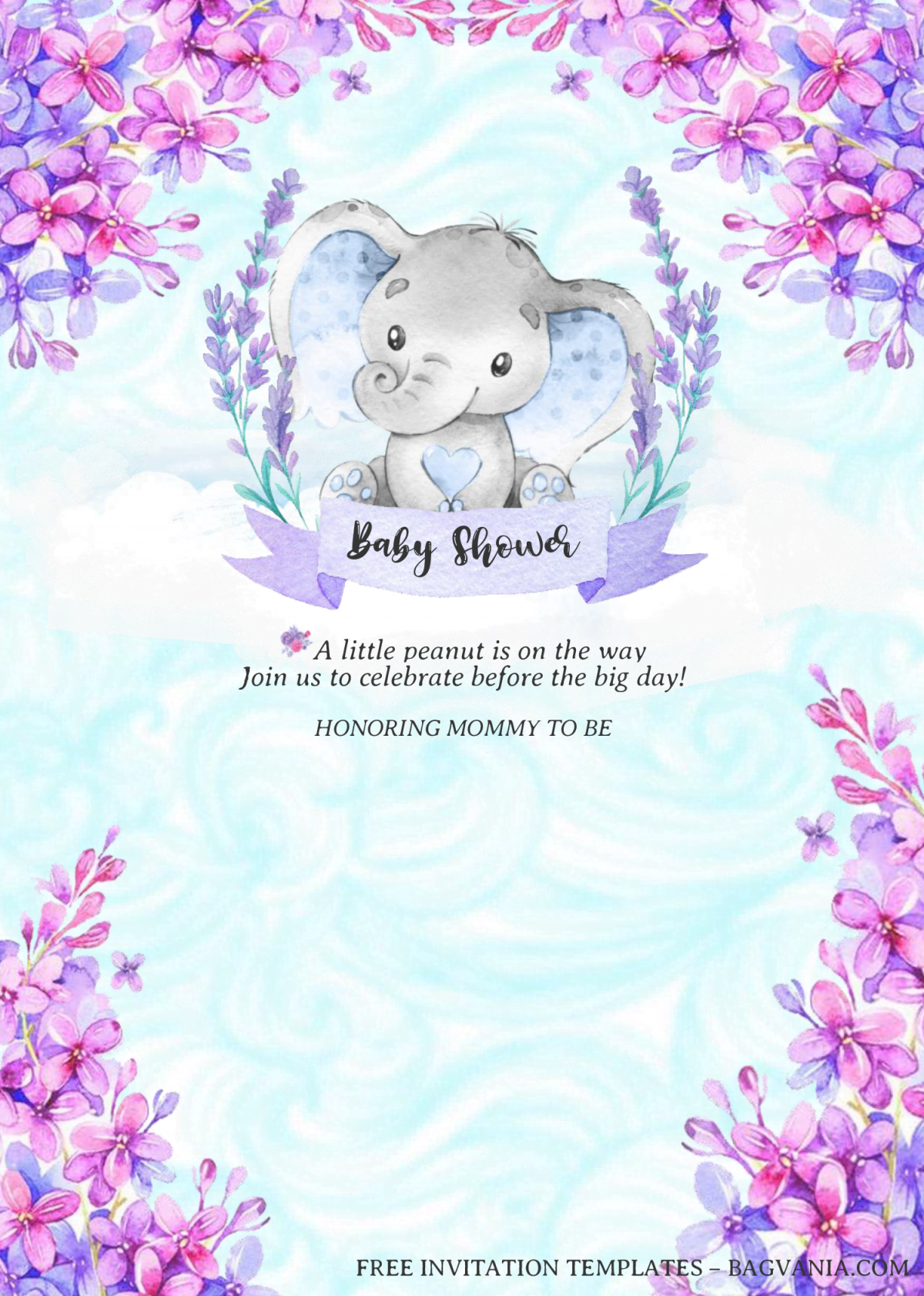Watercolor Baby Elephant Invitation Templates - Editable With MS Word and has cute hand drawn baby elephant