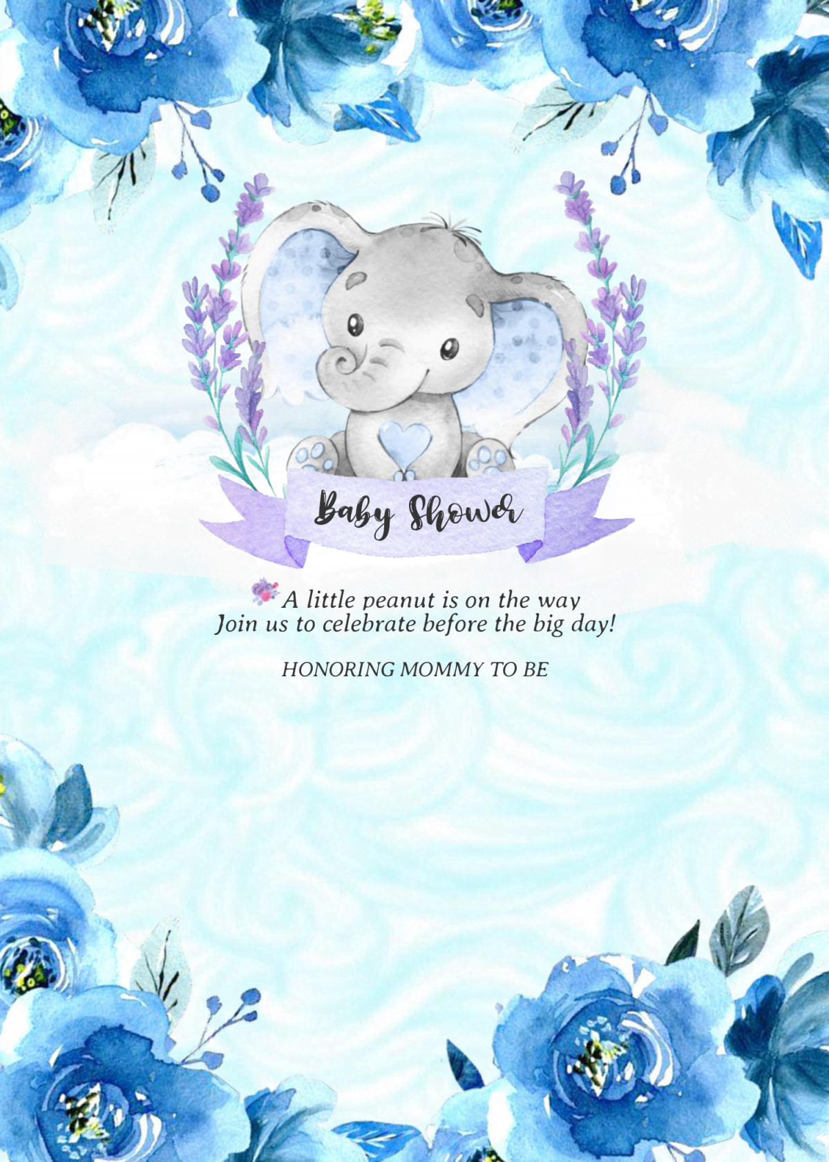 Watercolor Baby Elephant Invitation Templates - Editable With MS Word and has cloud shades