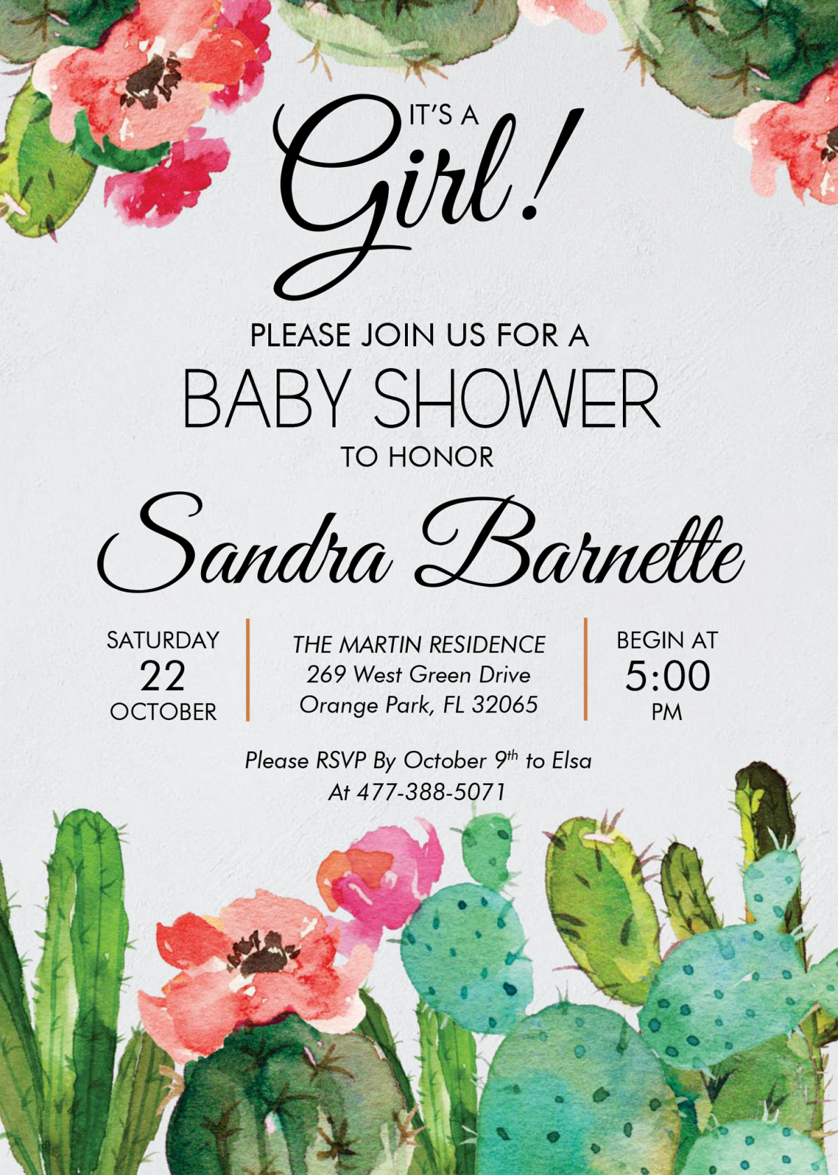 Watercolor Cactus Invitation Templates - Editable With Microsoft Word and has portrait orientation