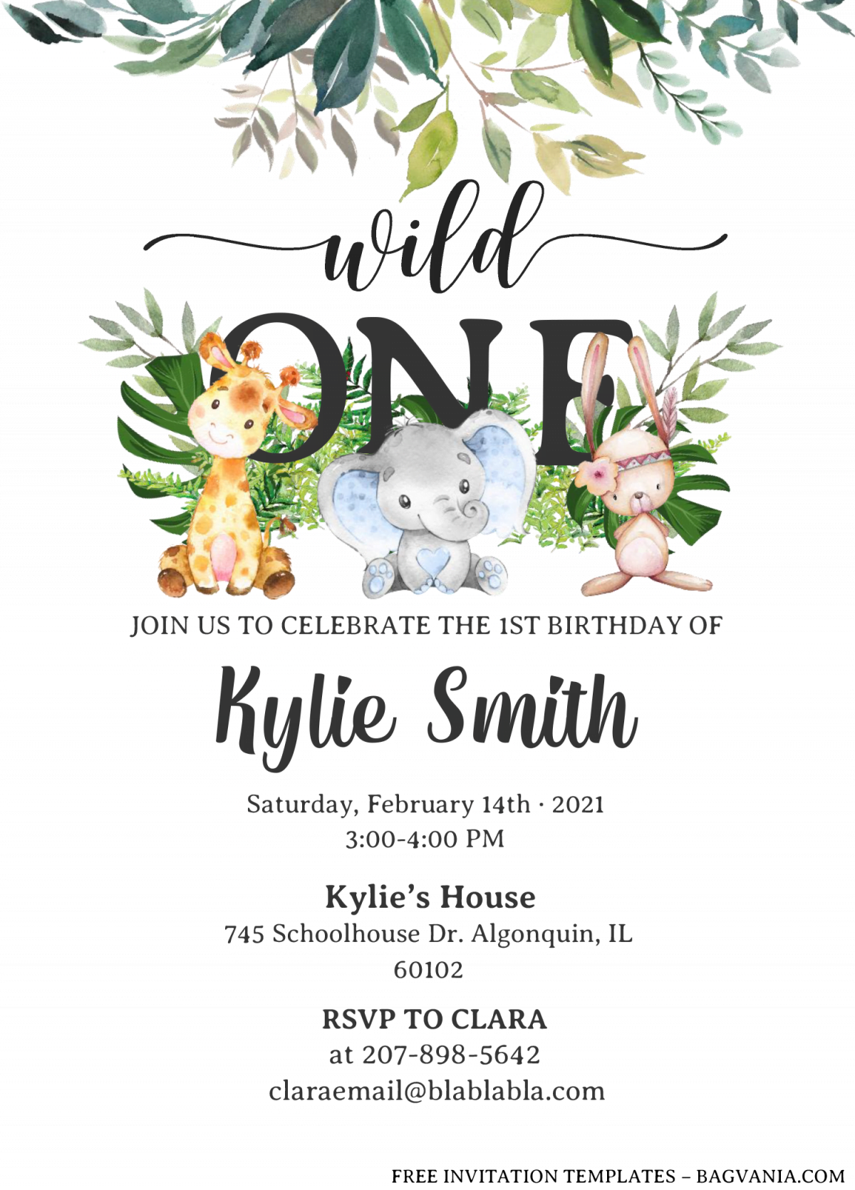 Wild One Invitation Templates - Editable With MS Word and has cute safari animals