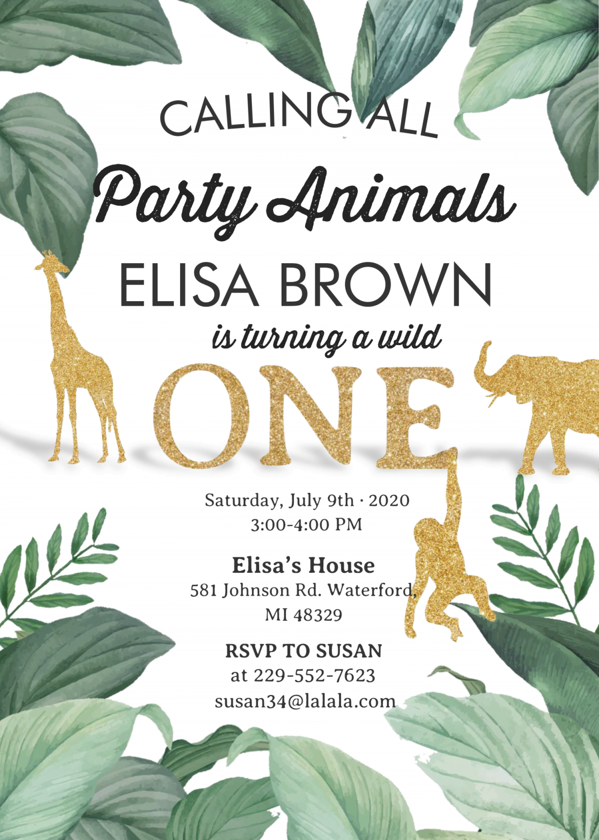 Wild One Invitation Templates - Editable With MS Word and has Aesthetic Green Leaves