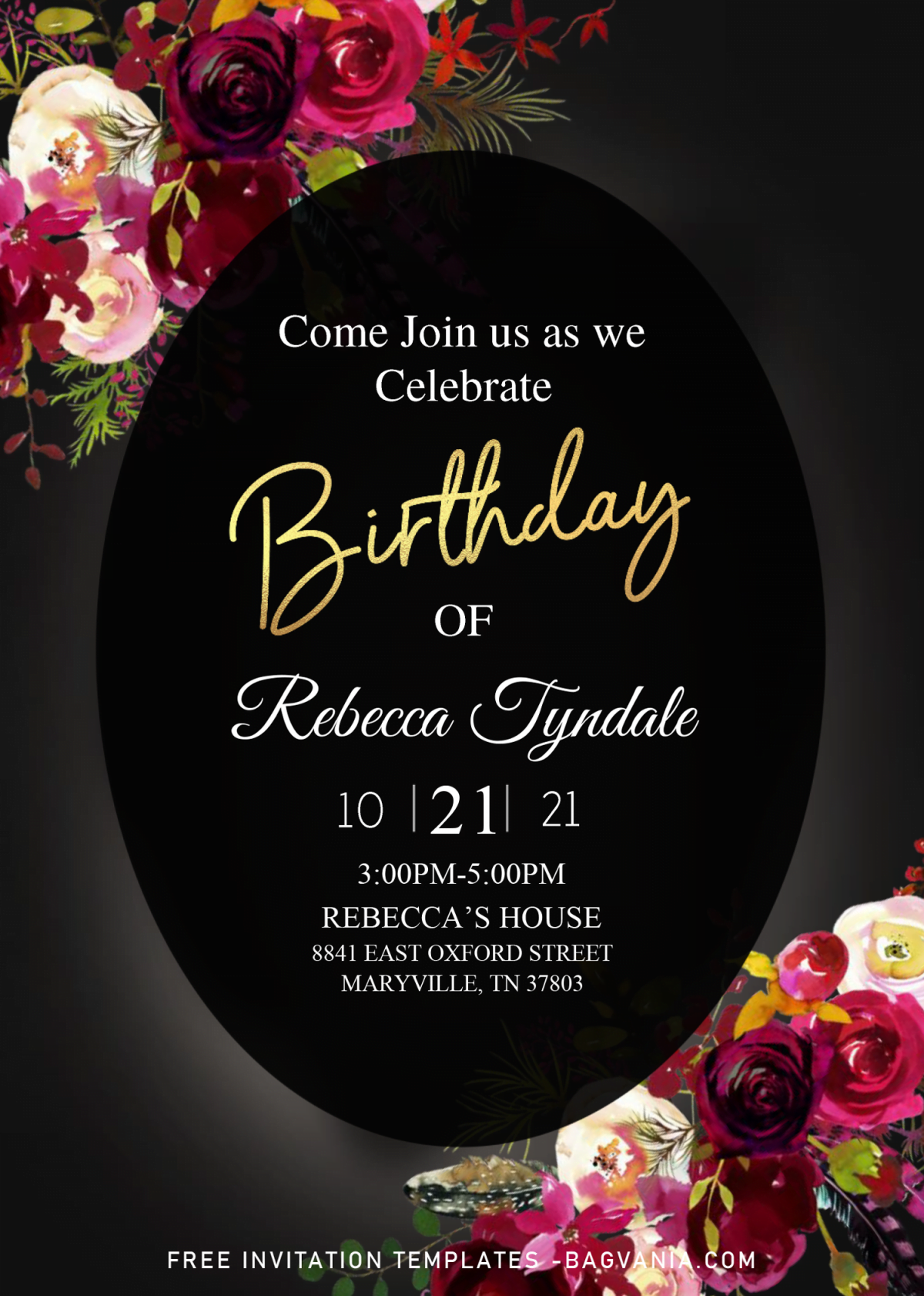 30TH Birthday Invitation Templates - Editable With Mircrosoft Word and has burgundy roses