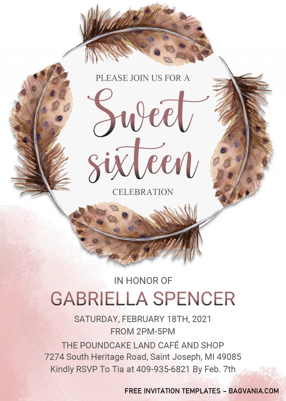 Boho Sweet Sixteen Invitation Templates - Editable With MS Word and has brown shade