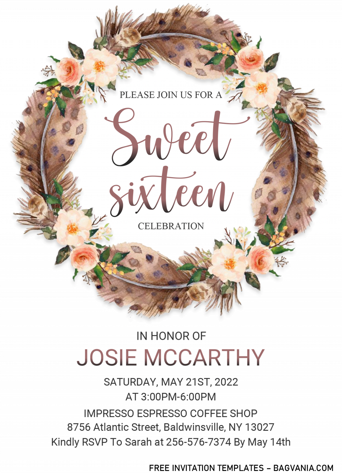 Boho Sweet Sixteen Invitation Templates - Editable With MS Word and has aesthetic fonts