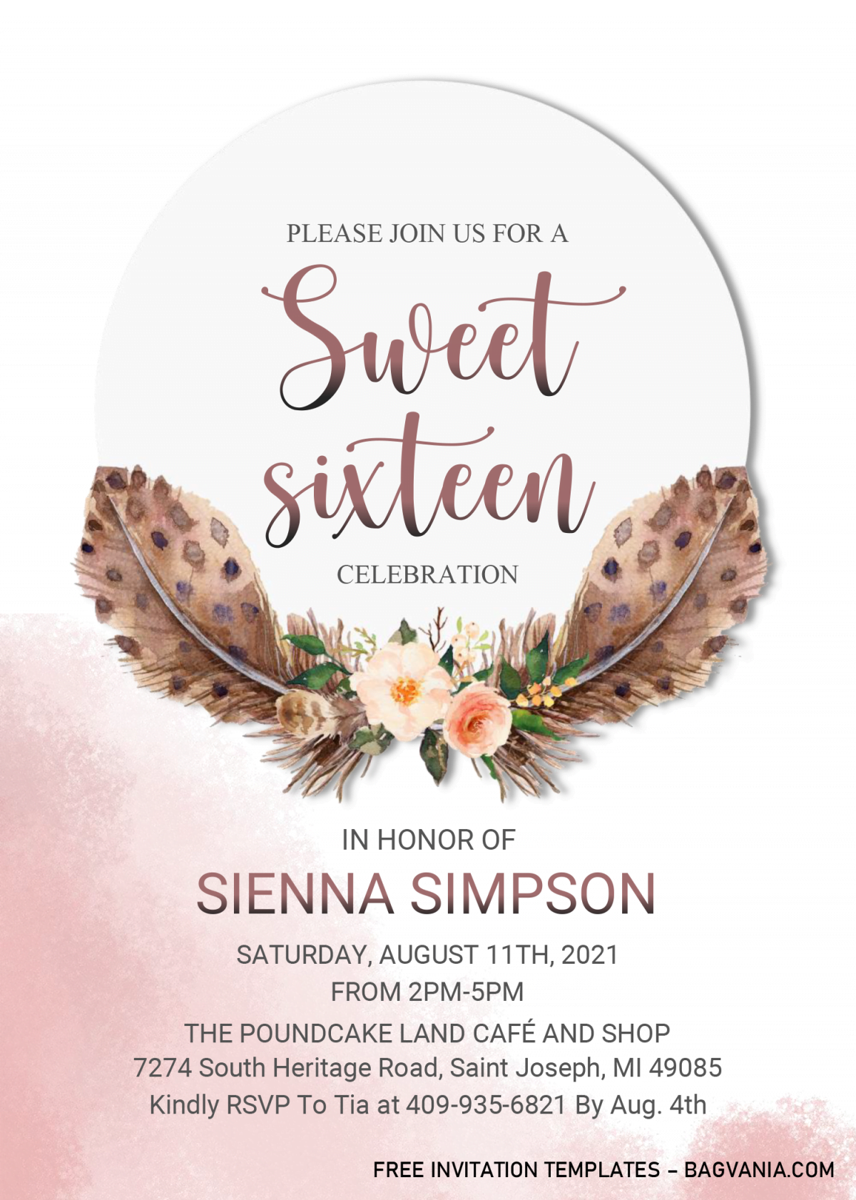 Boho Sweet Sixteen Invitation Templates - Editable With MS Word and has portrait orientation