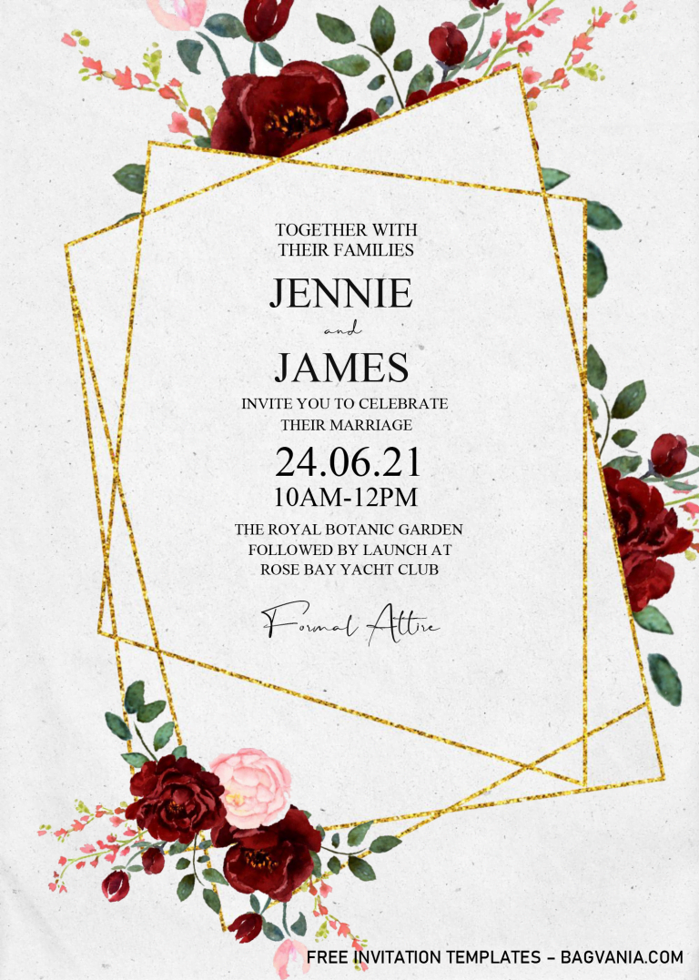 Burgundy And Gold Invitation Templates - Editable With MS Word | Bagvania