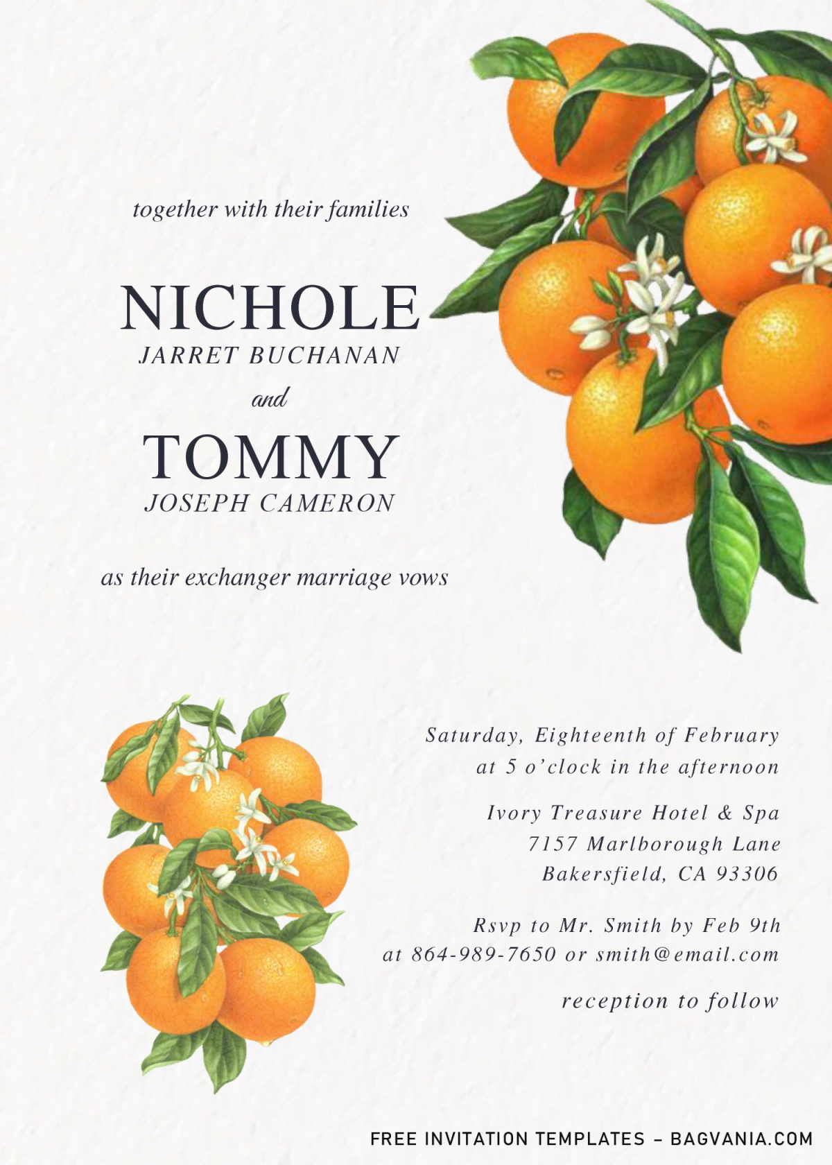 Orange Blossom Invitation Templates - Editable .Docx and has classy design