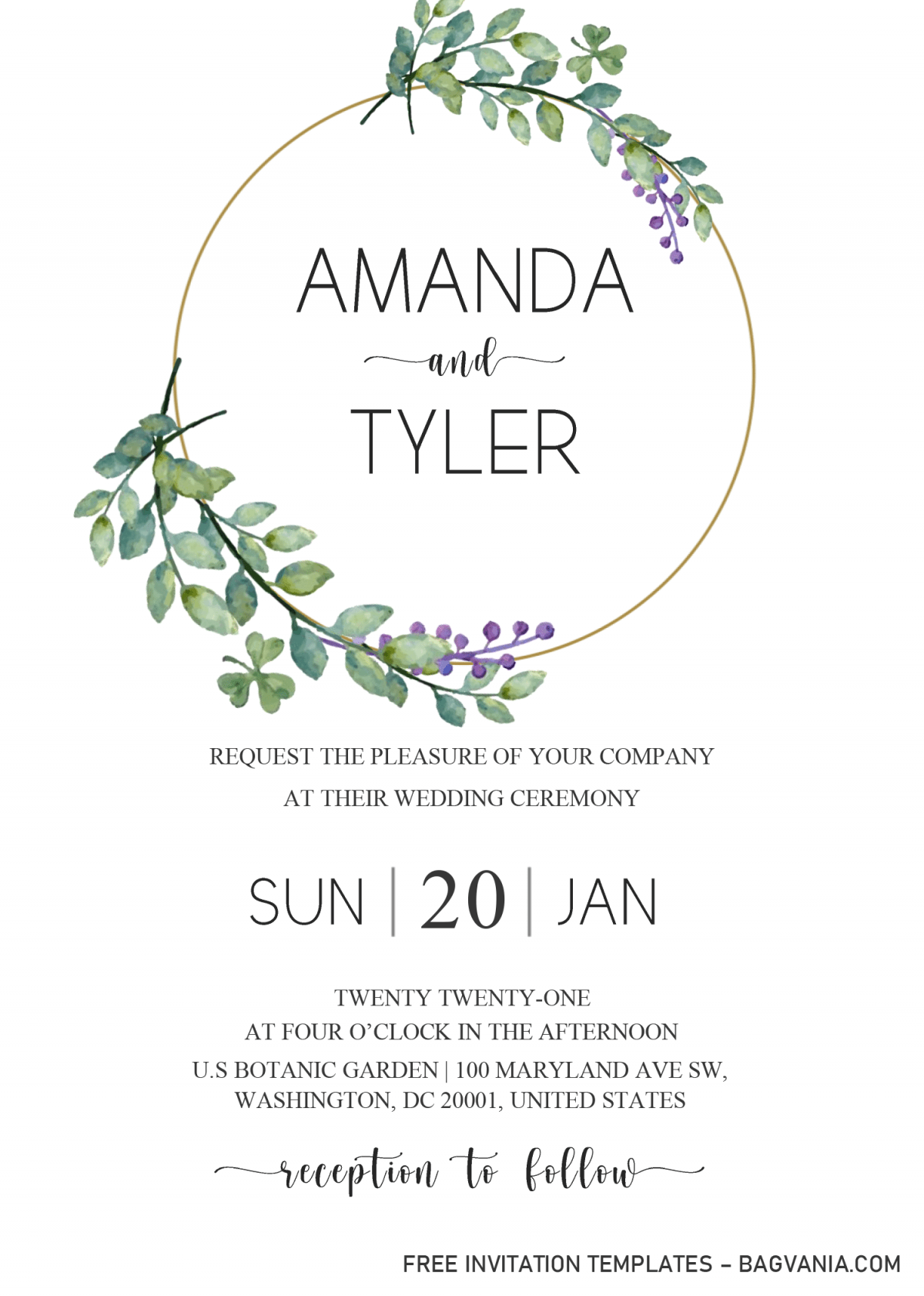 Floral Wreath Invitation Templates - Editable .Docx and has gold frame