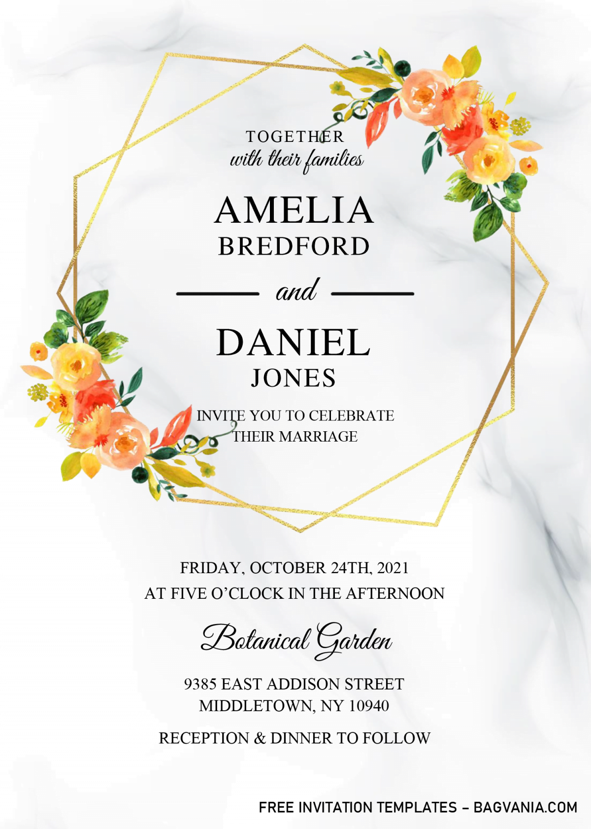 Gold Geometric Floral Invitation Templates - Editable With Microsoft Word and has watercolor floral