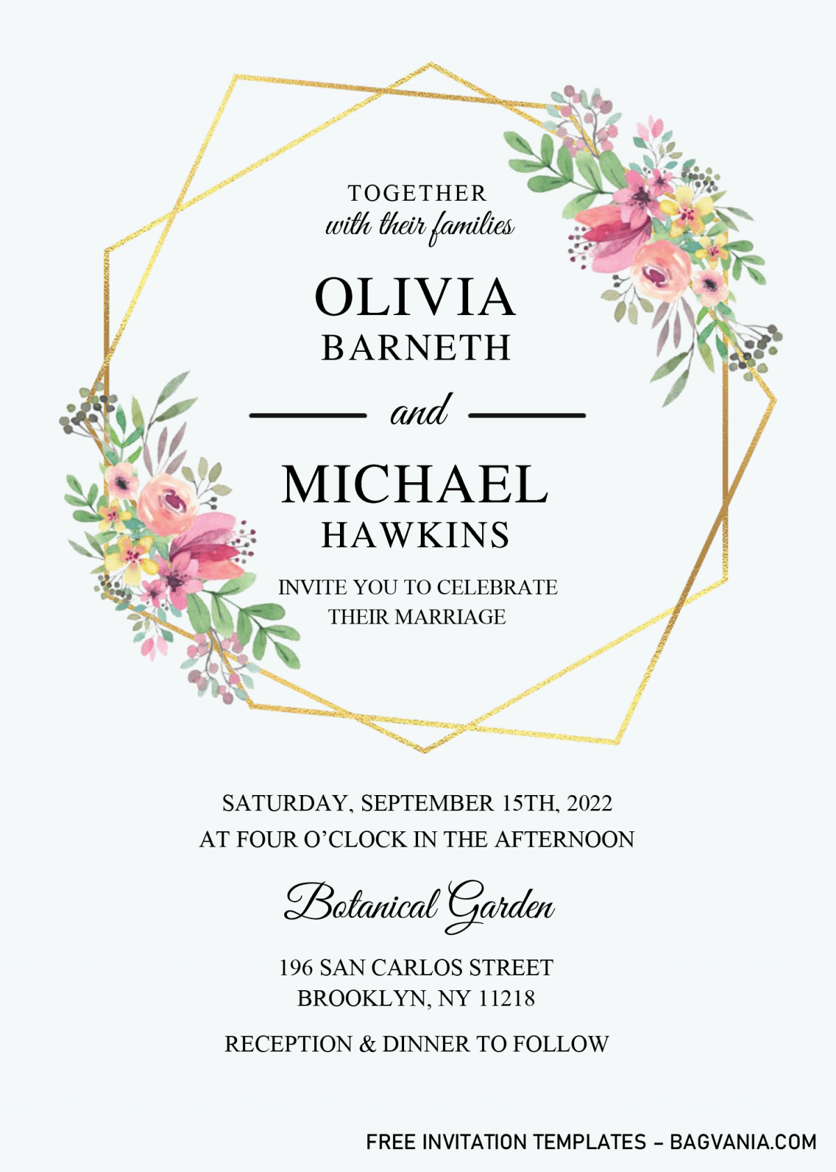 Gold Geometric Floral Invitation Templates - Editable With Microsoft Word and has gold geometric frame