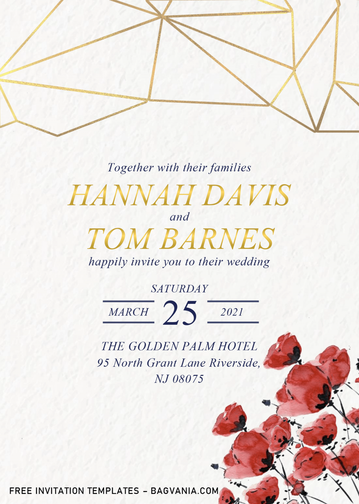 Geometric Floral Invitation Templates - Editable .Docx and has red rose