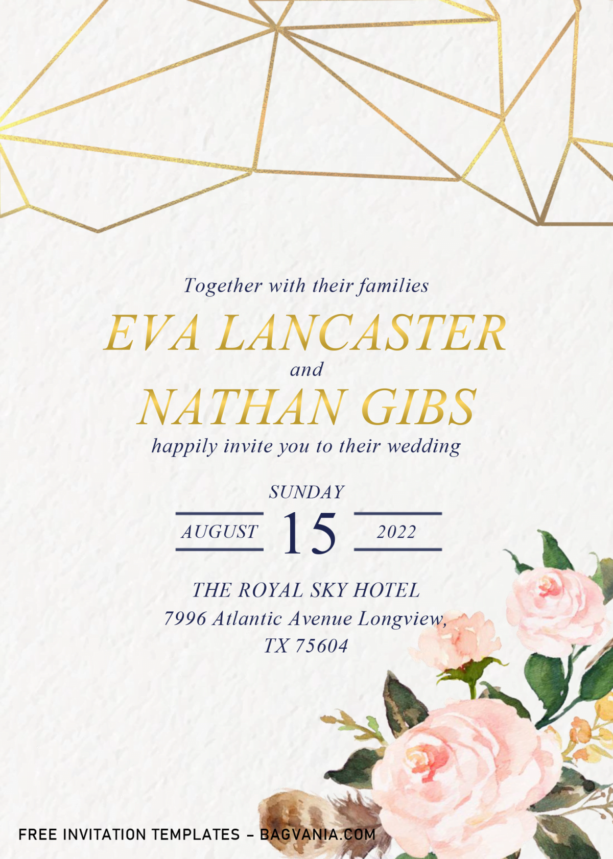 Geometric Floral Invitation Templates - Editable .Docx and has watercolor floral