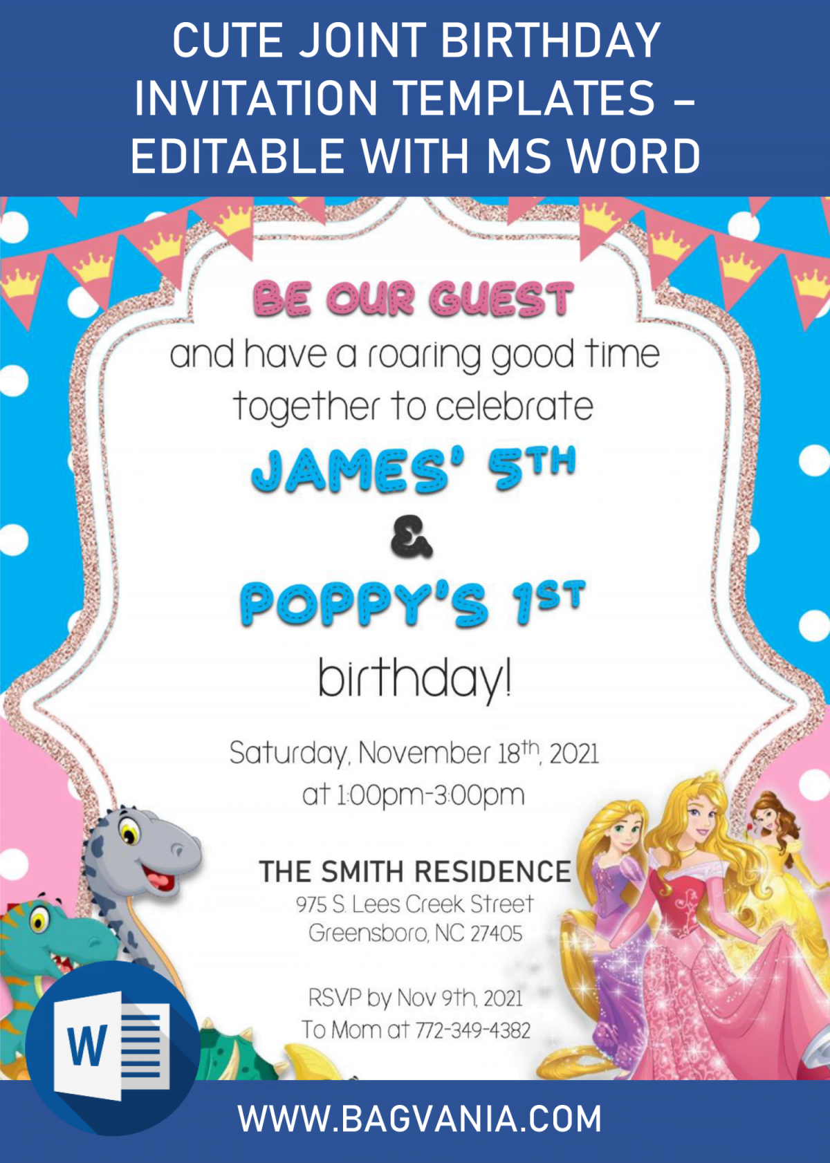 Cute Joint Birthday Invitation Templates - Editable With Ms Word