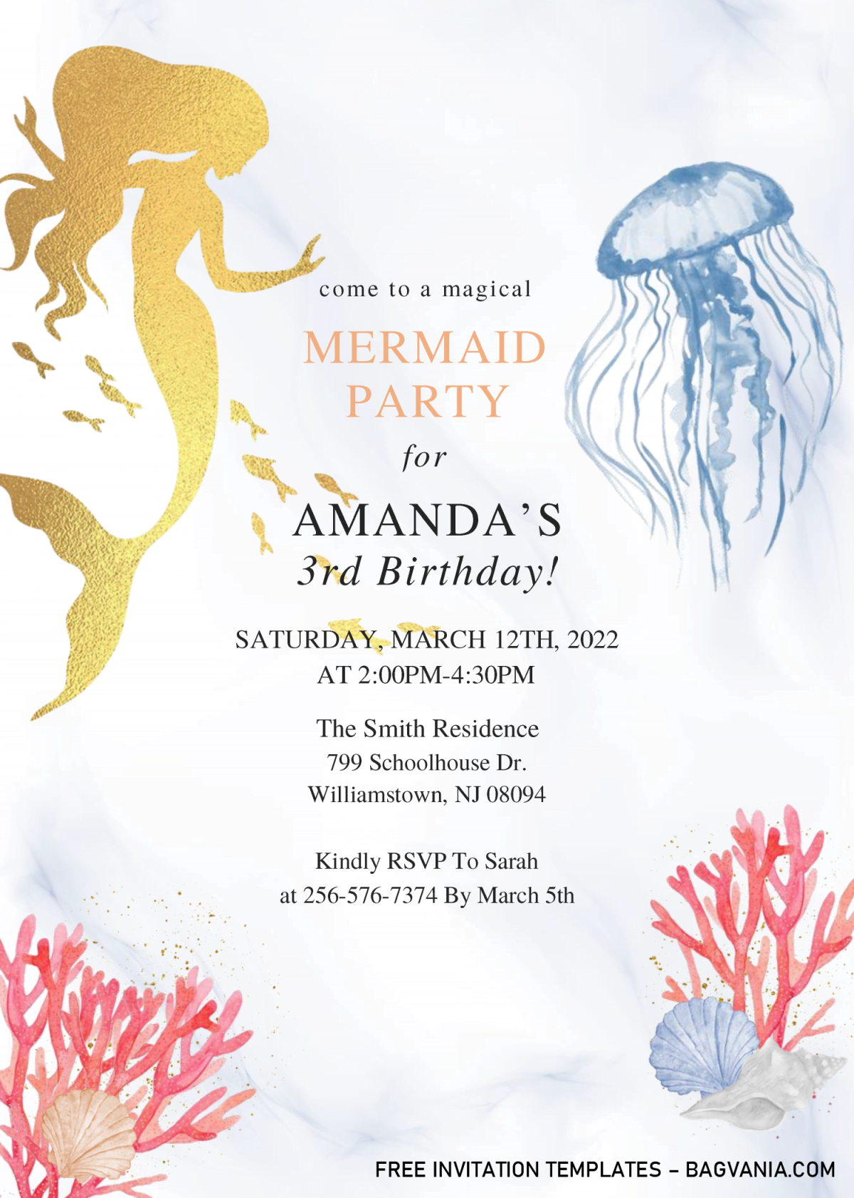 Mermaid Party Invitation Templates - Editable With Microsoft Word and has portrait orientation