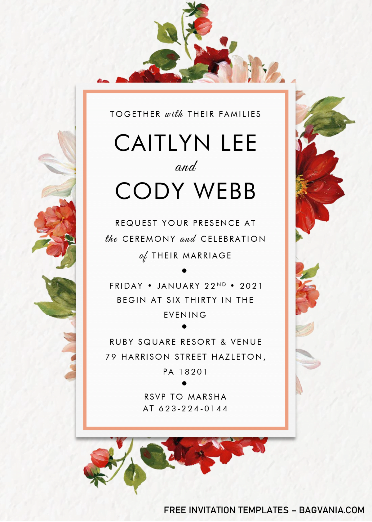 Modern Floral Invitation Templates - Editable With MS Word and has red roses
