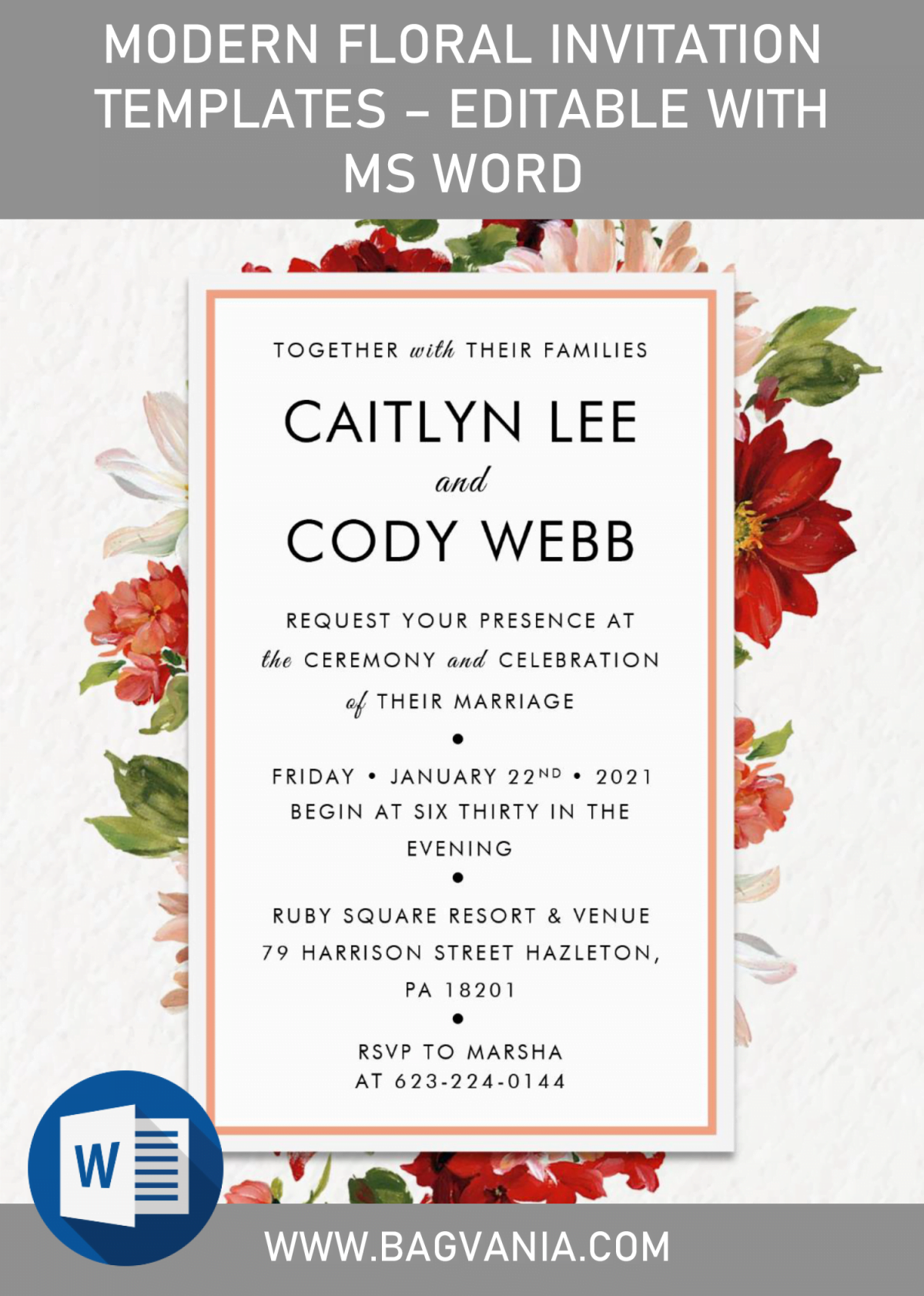 Modern Floral Invitation Templates - Editable With MS Word