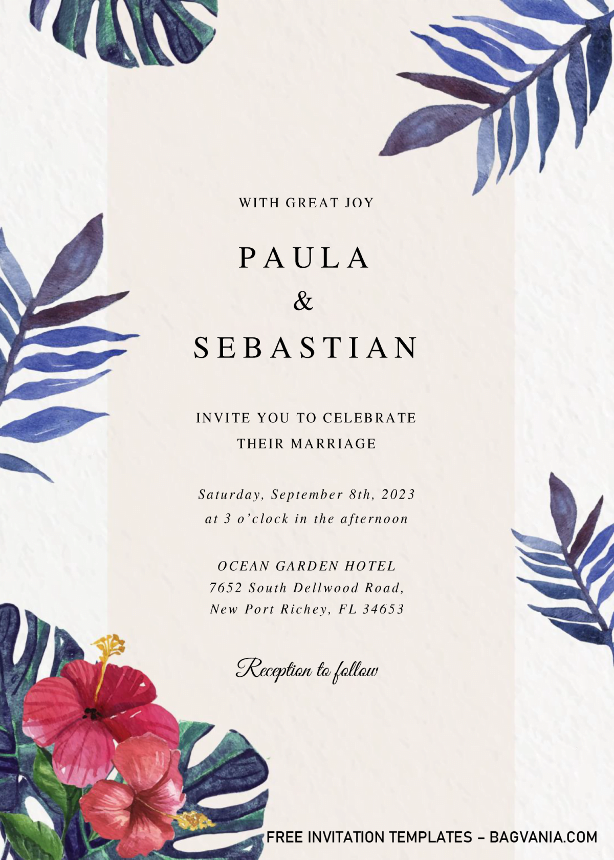 Modern Tropical Invitation Templates - Editable With MS Word and has exotic leaves