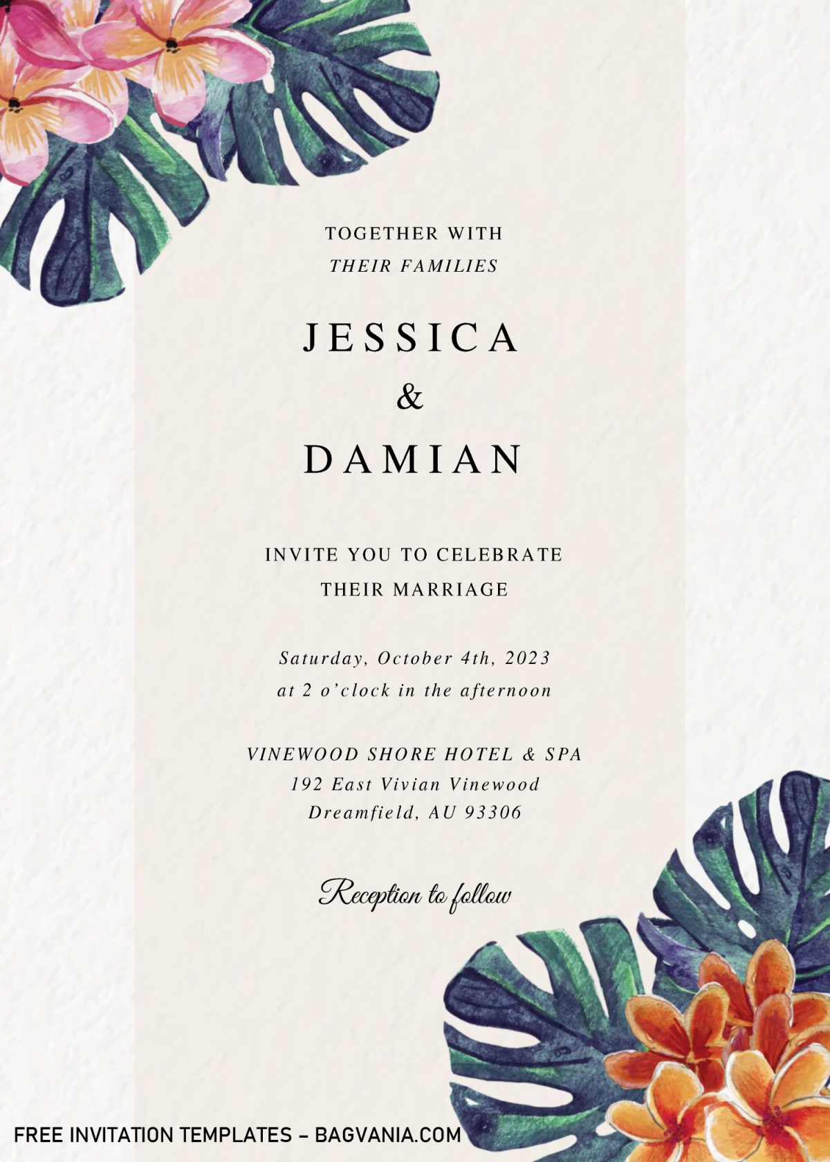 Modern Tropical Invitation Templates - Editable With MS Word and has green monstera leaves