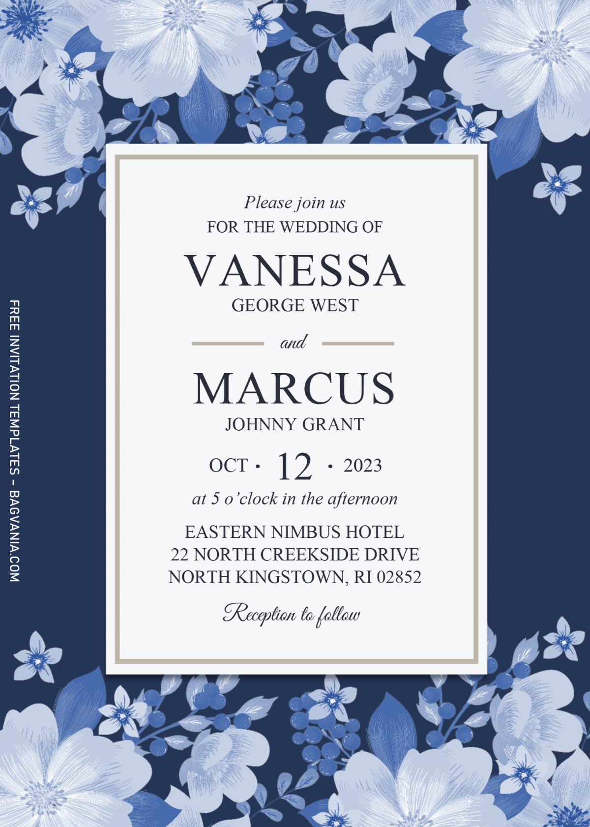 Modern Navy Invitation Templates - Editable With Microsoft Word and has blue floral design