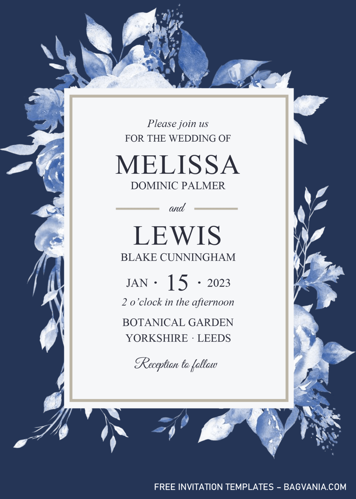 Modern Navy Invitation Templates - Editable With Microsoft Word and has portrait orientation