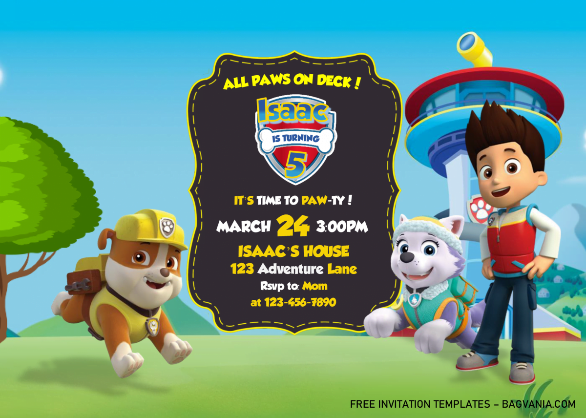 Free PAW Patrol Invitation Templates - Editable With MS Word and has Rumble and Everest