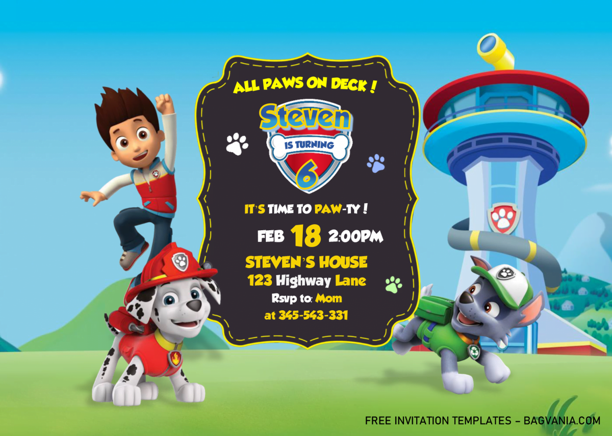 Free PAW Patrol Invitation Templates - Editable With MS Word and has marshall and ryder
