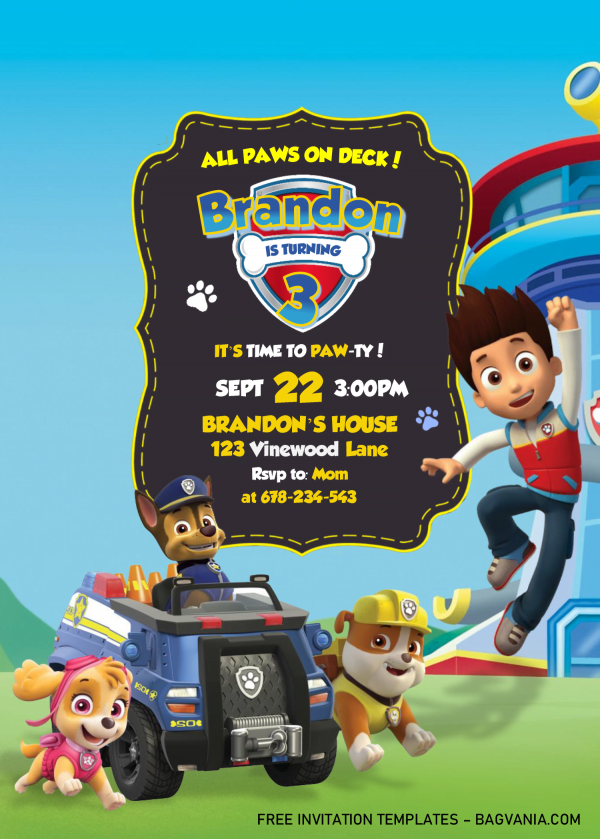 Free PAW Patrol Invitation Templates - Editable With MS Word and has portrait orientation