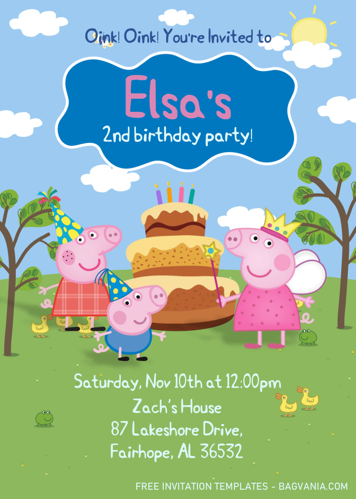 Peppa Pig Invitation Templates - Editable .Docx and has birthday hats and peppa fairy