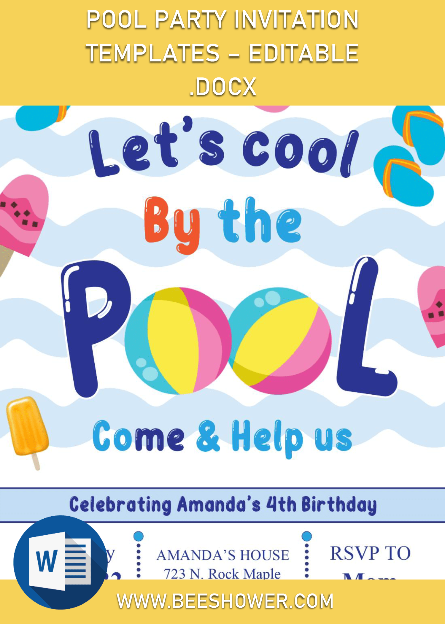 Pool Party Invitation Templates Editable Docx Free Printable Birthday Invitation Templates