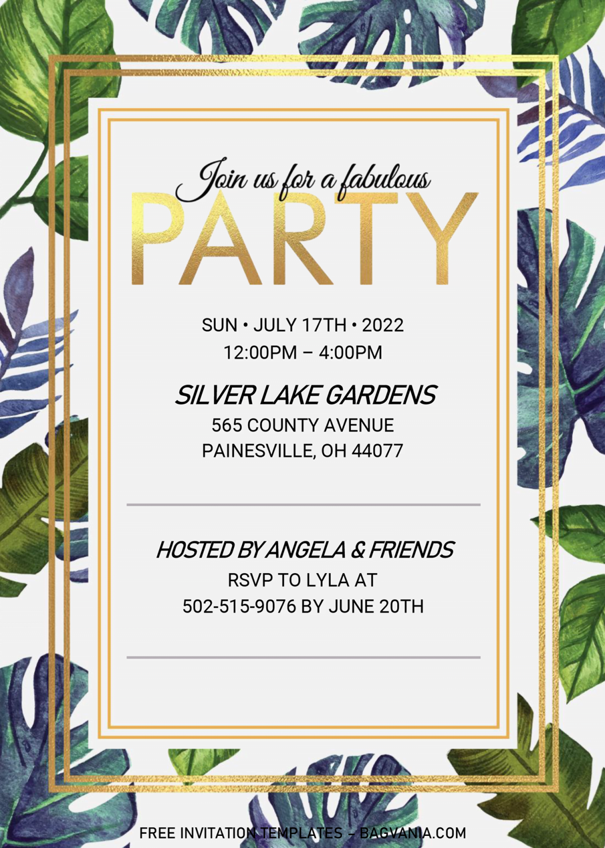 Summer Party Invitation Templates - Editable .Docx and has Tropical Green Leaves