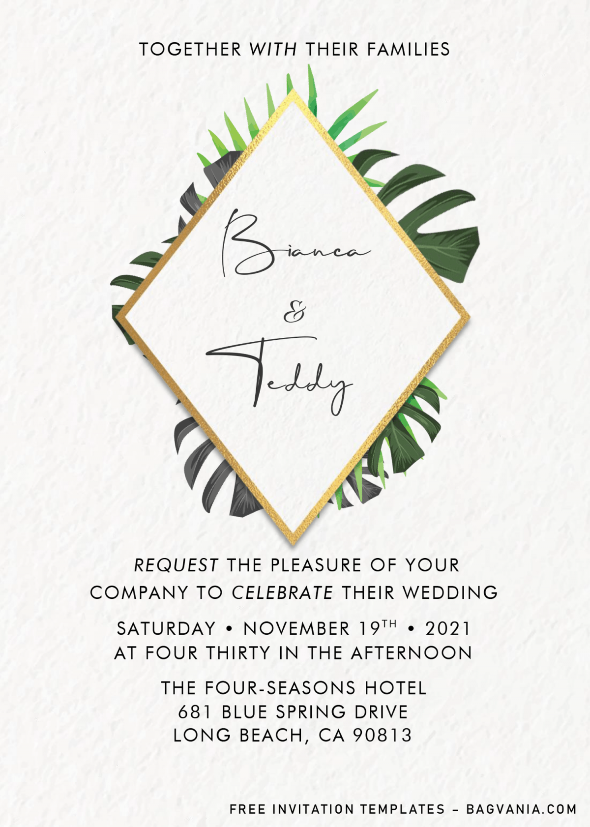 Classy Tropical Invitation Templates - Editable .Docx and has canvas background
