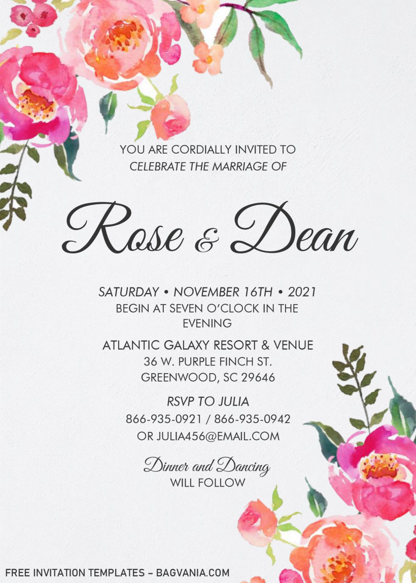 Watercolor Floral Invitation Templates – Editable With MS Word | Bagvania