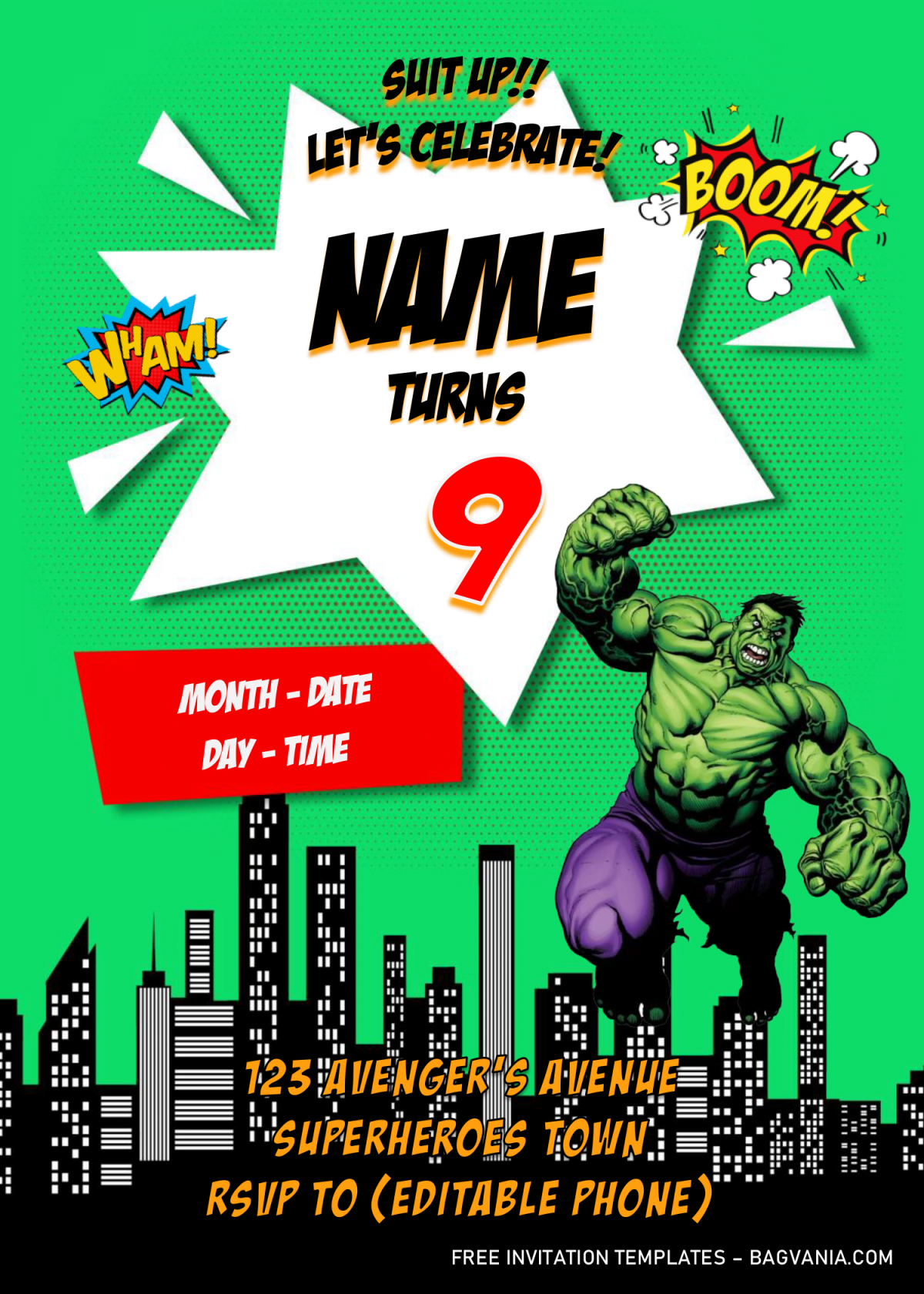 Avengers Birthday Party Invitation Templates - Editable With MS Word and has hulk