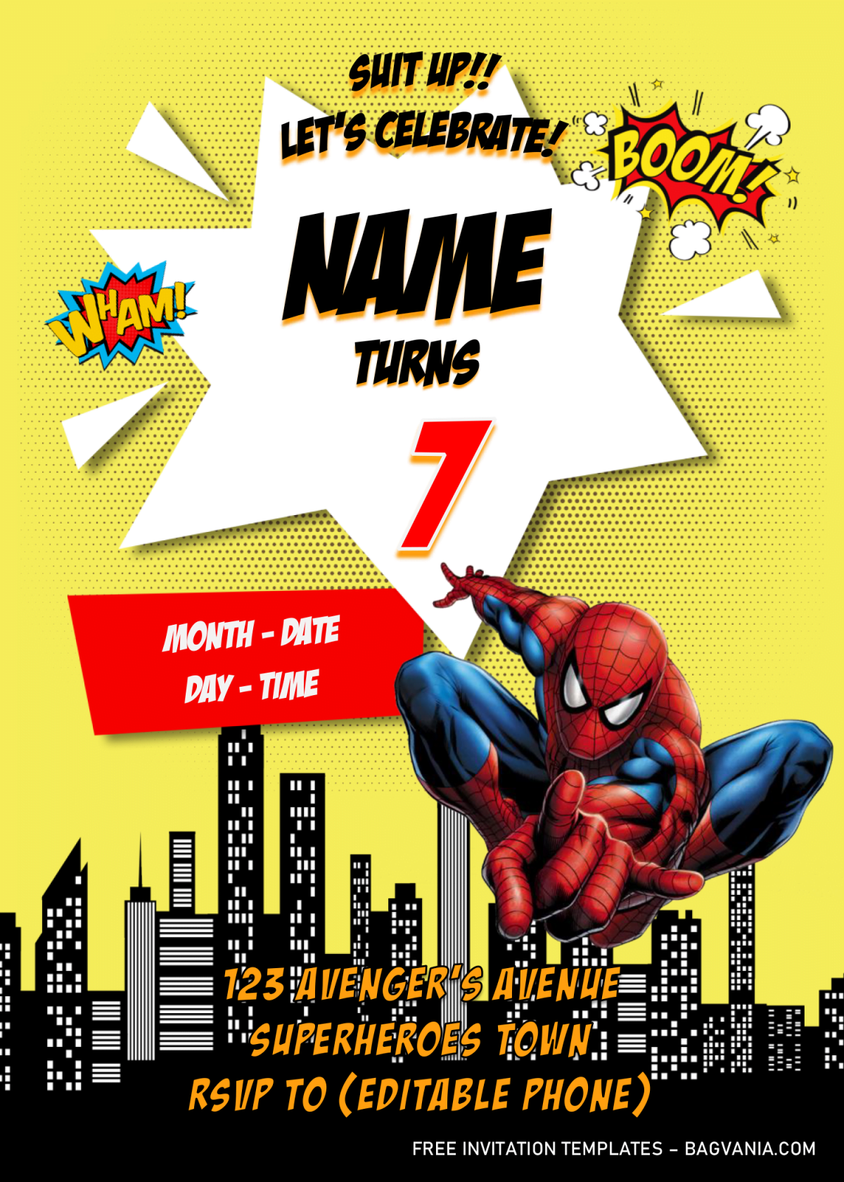 Avengers Birthday Party Invitation Templates - Editable With MS Word and has spiderman