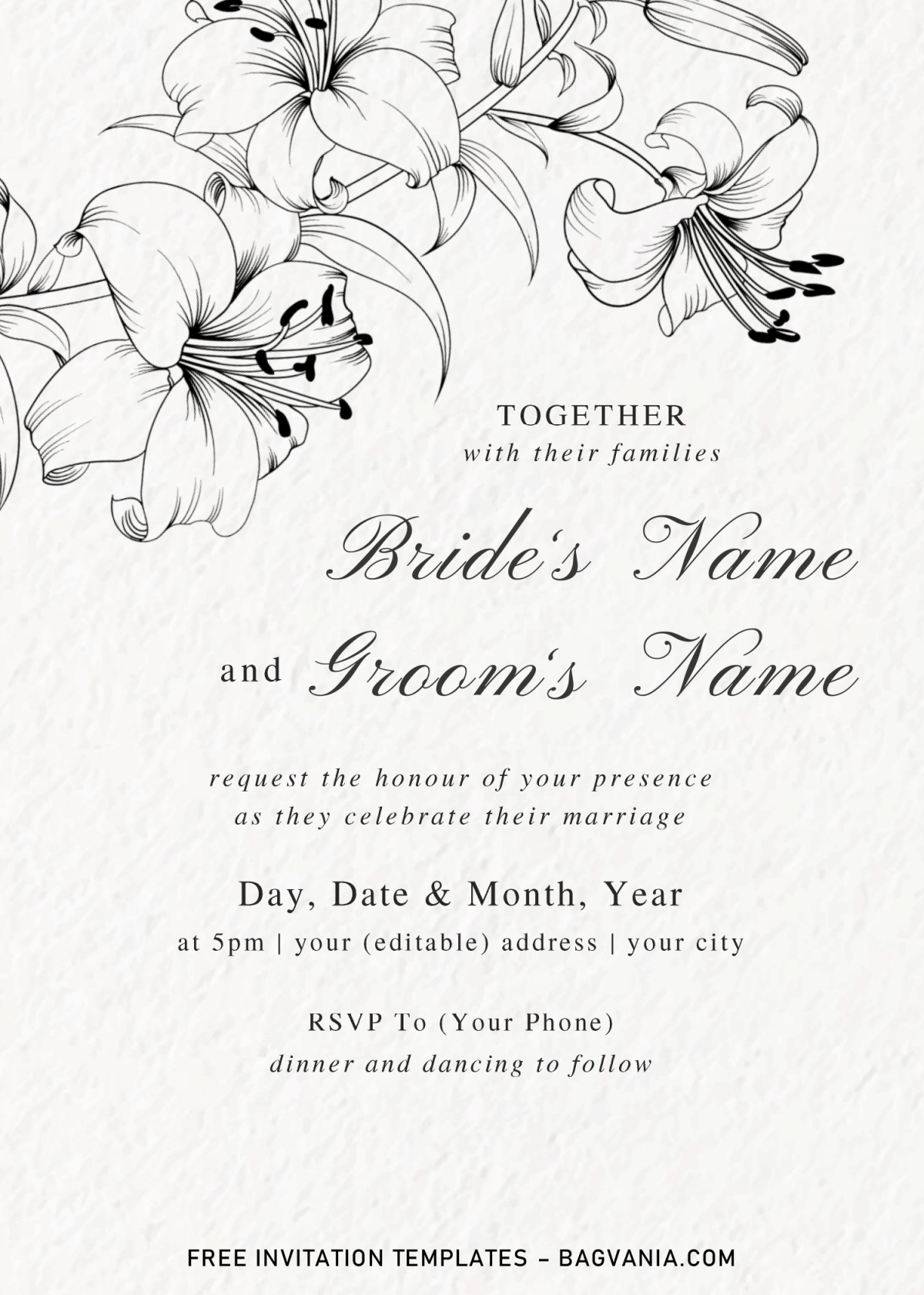 Botanical Branches Invitation Templates - Editable .Docx and has hibiscus flowers