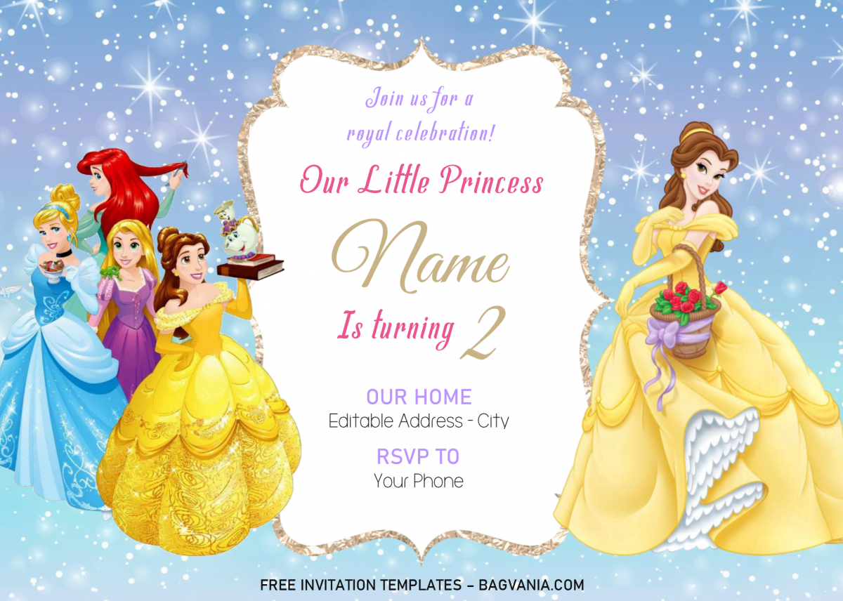 Disney Princess Invitation Templates - Editable With MS Word and has landscape design
