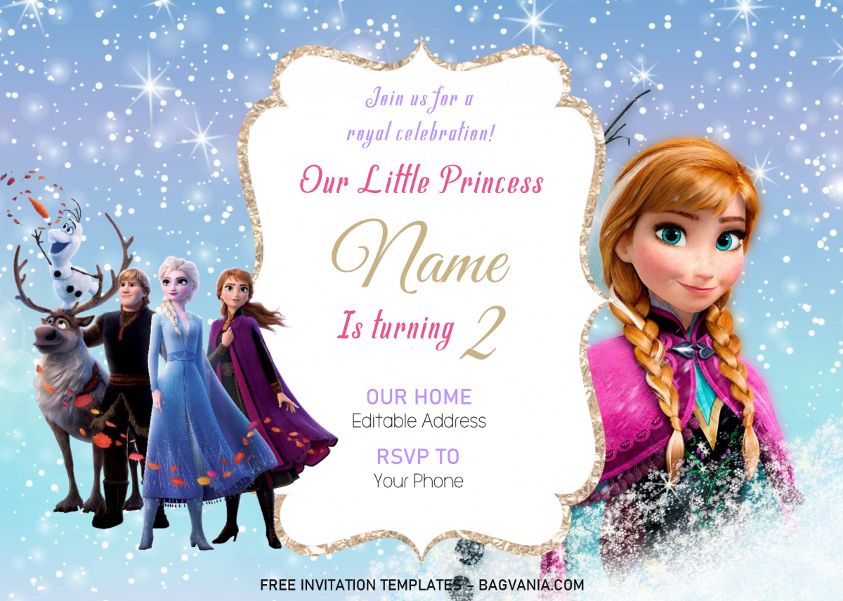 Disney Princess Invitation Templates - Editable With MS Word and has frozen elsa and anna