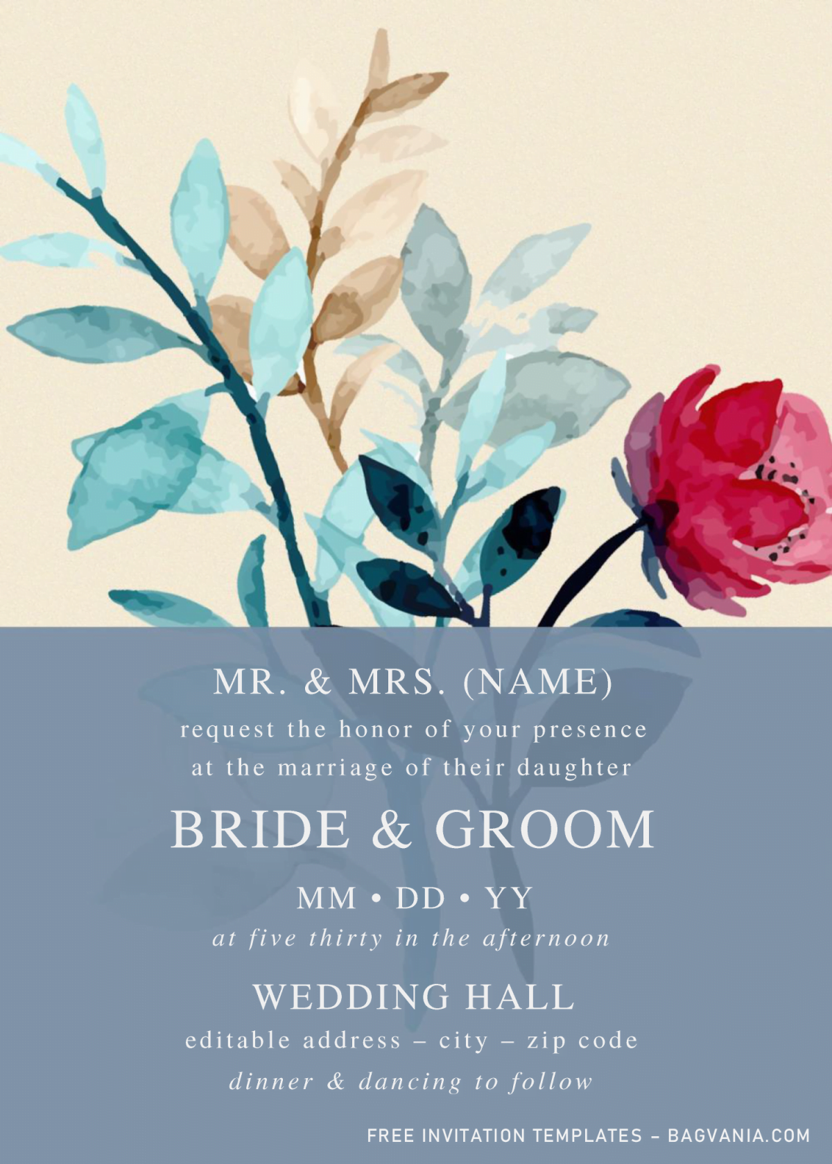 Romantic Spring Invitation Templates - Editable .Docx and has watercolor red rose