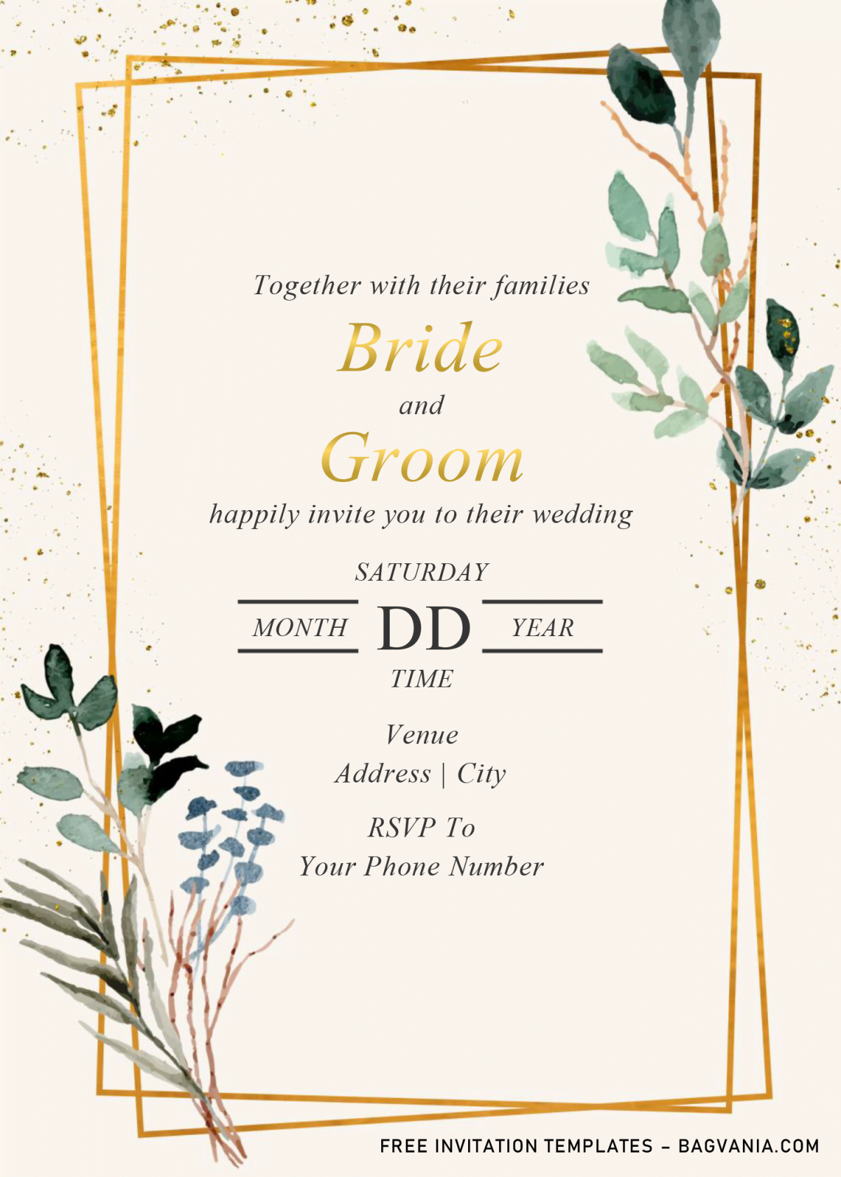 Floral & Geometric Invitation Templates - Editable With MS Word and has gold text frame