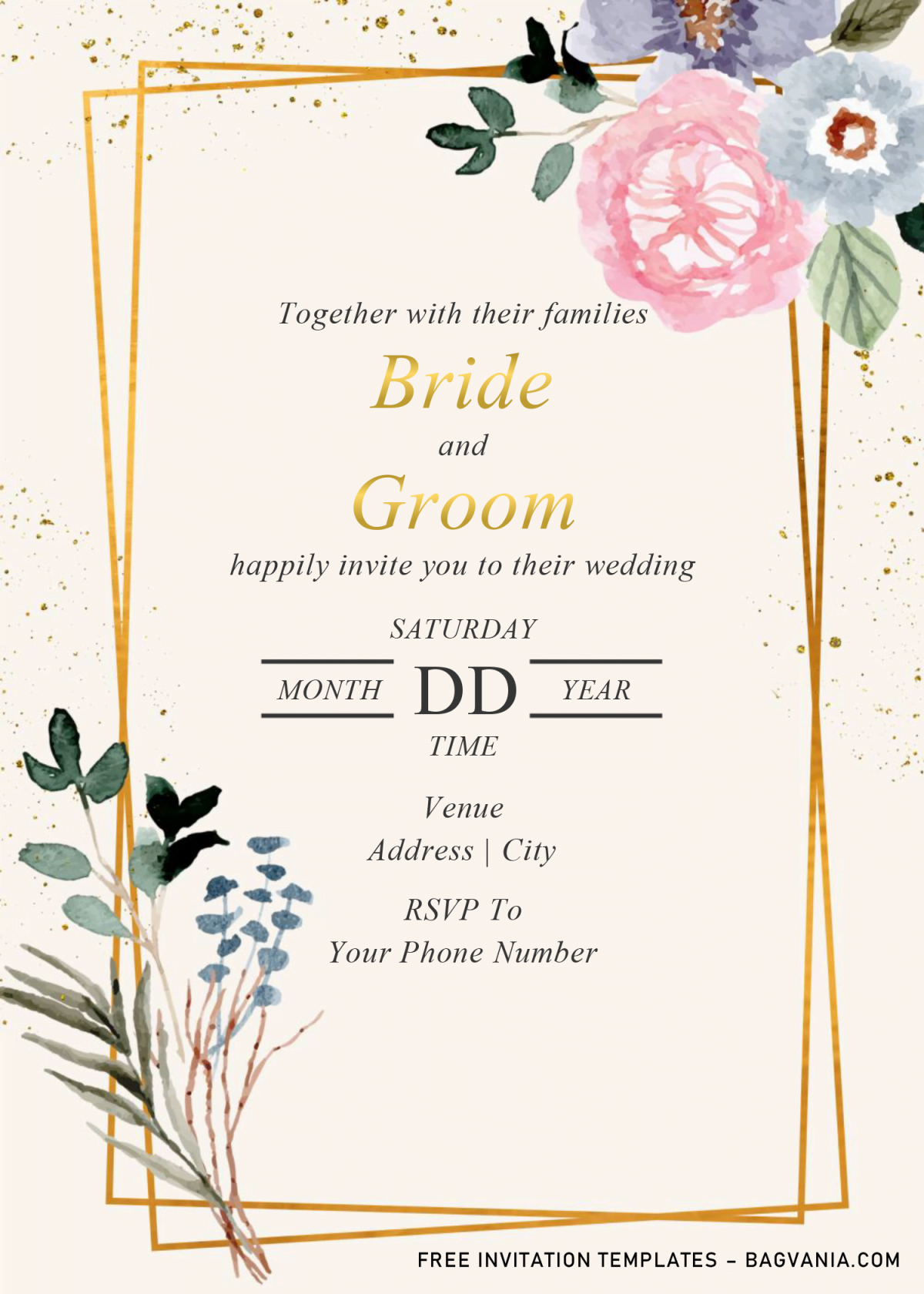 Floral & Geometric Invitation Templates - Editable With MS Word and has watercolor floral