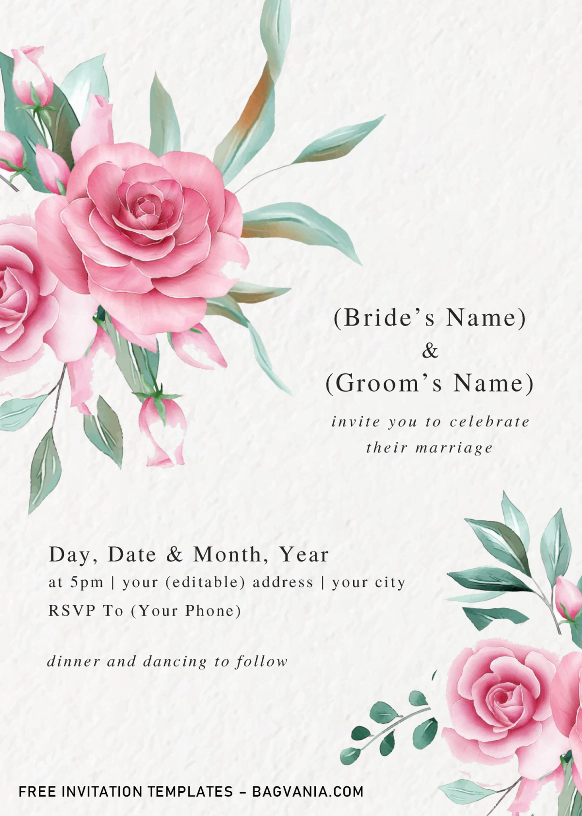 Floral And Greenery Invitation Templates - Editable With Microsoft Word and has blush pink roses
