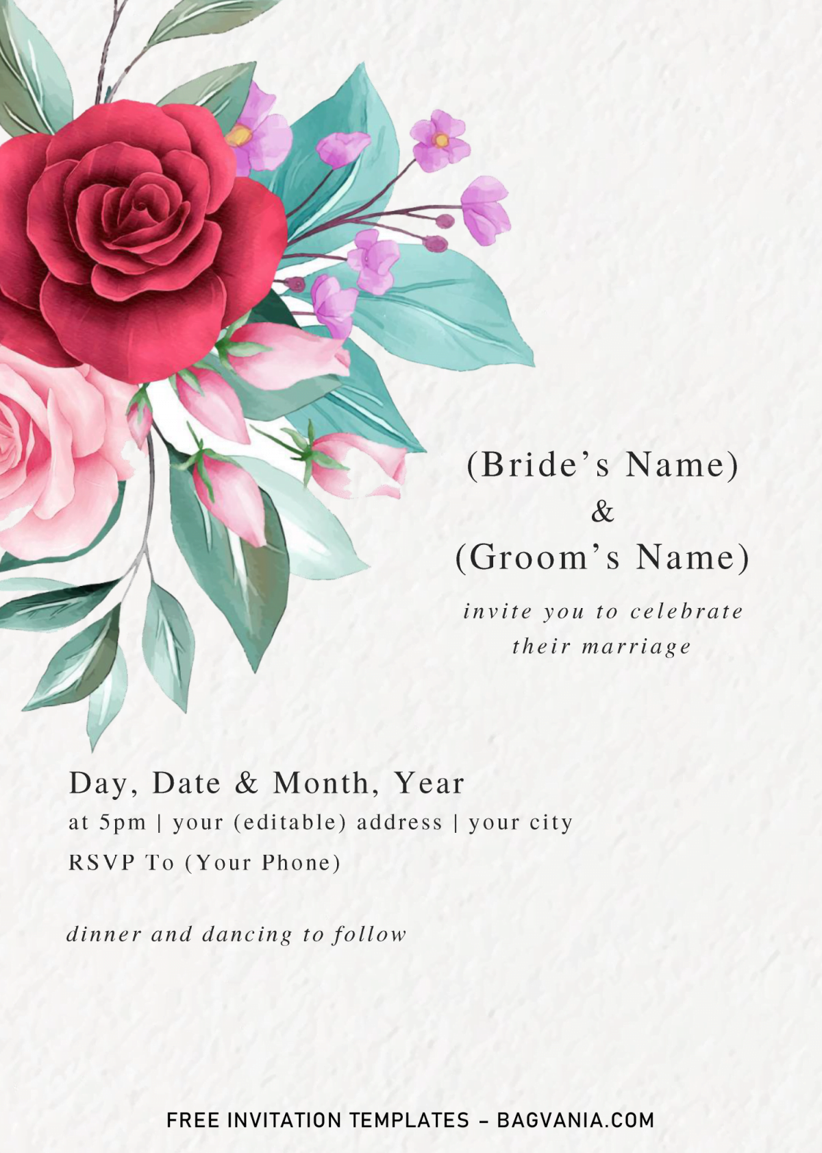 Floral And Greenery Invitation Templates - Editable With Microsoft Word and has red roses