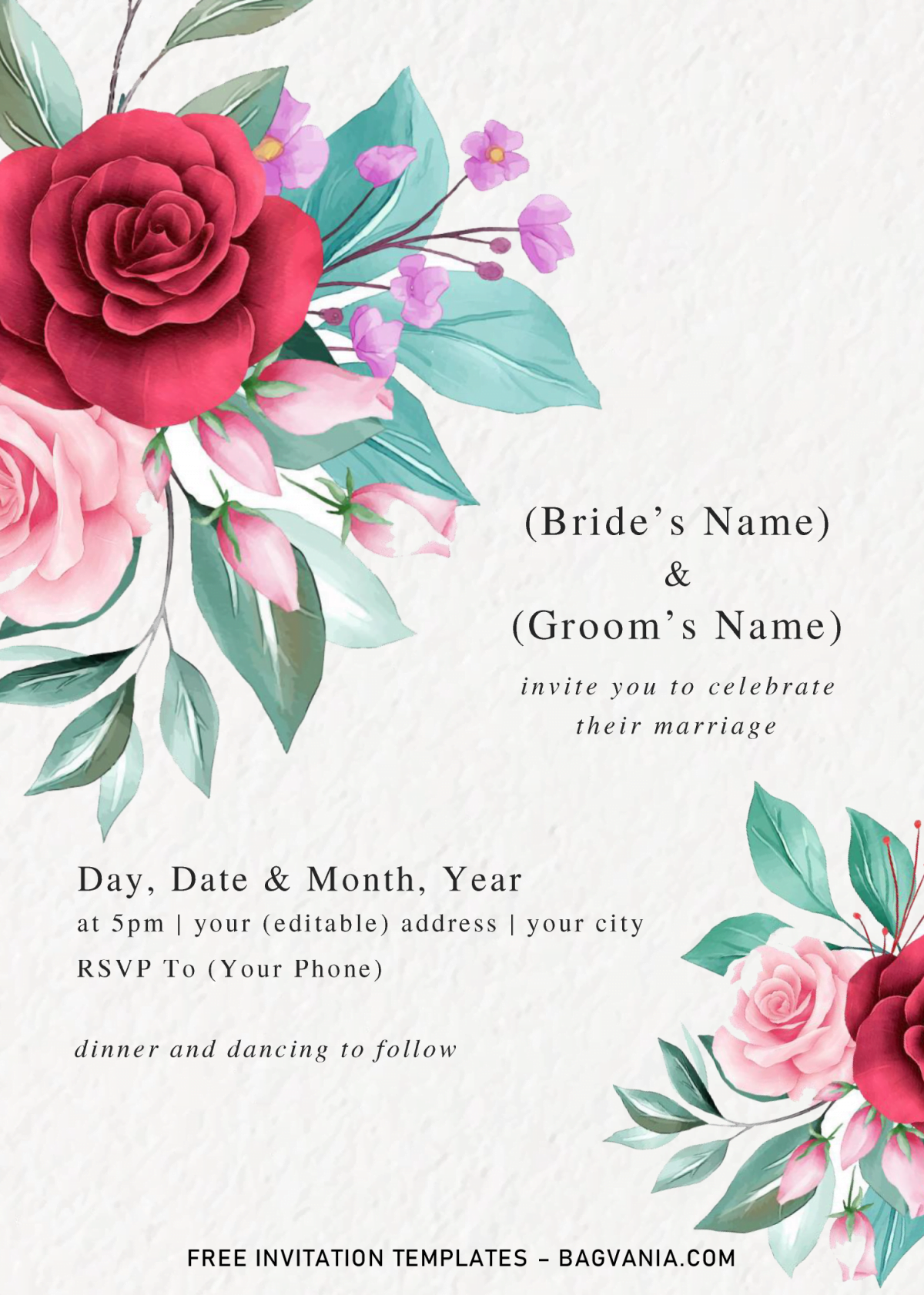 Floral And Greenery Invitation Templates - Editable With Microsoft Word and has portrait orientation design