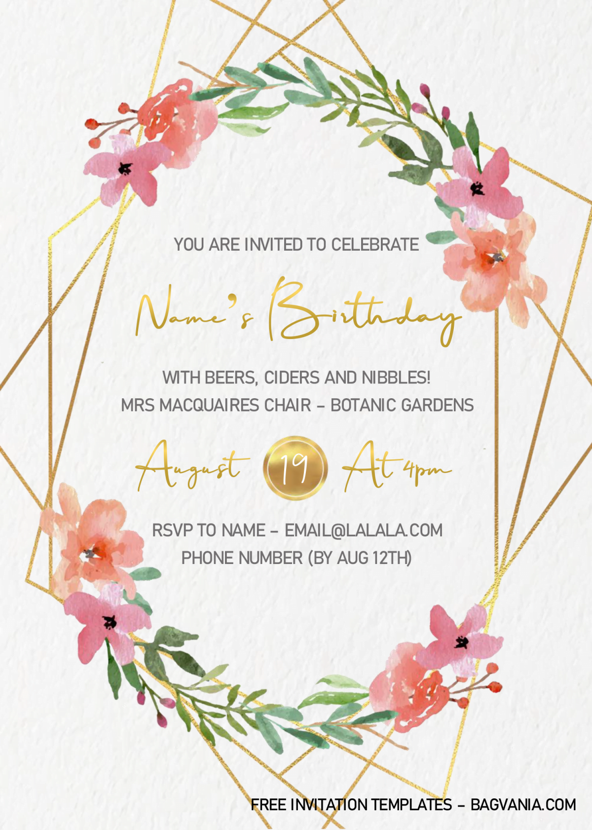 Gold Geometric Invitation Templates - Editable .Docx and has gold geometric text frame